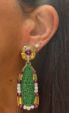 David Webb Jade Ruby and Diamond Earrings