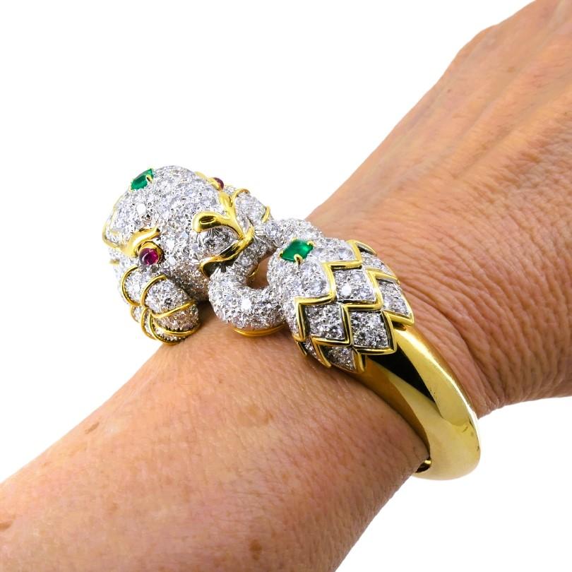 David Webb Kingdom Bracelet Ram Aris Or Platine Pierres précieuses Estate Jewelry en vente 7