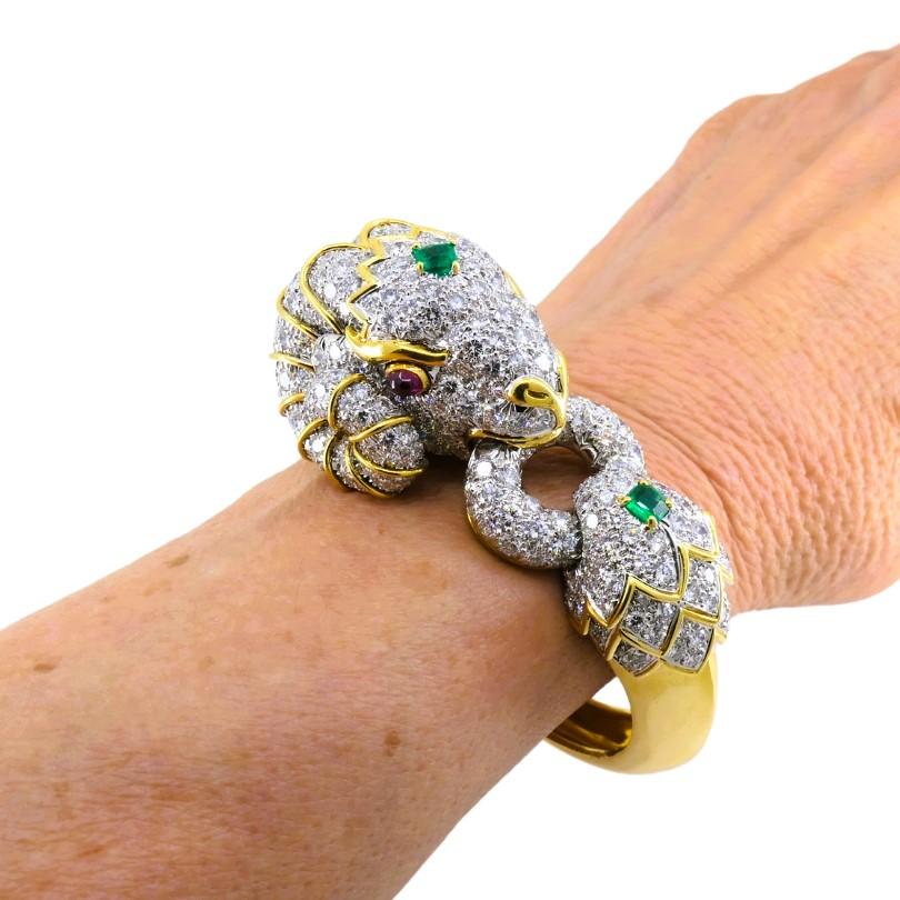 David Webb Kingdom Bracelet Ram Aris Or Platine Pierres précieuses Estate Jewelry en vente 8