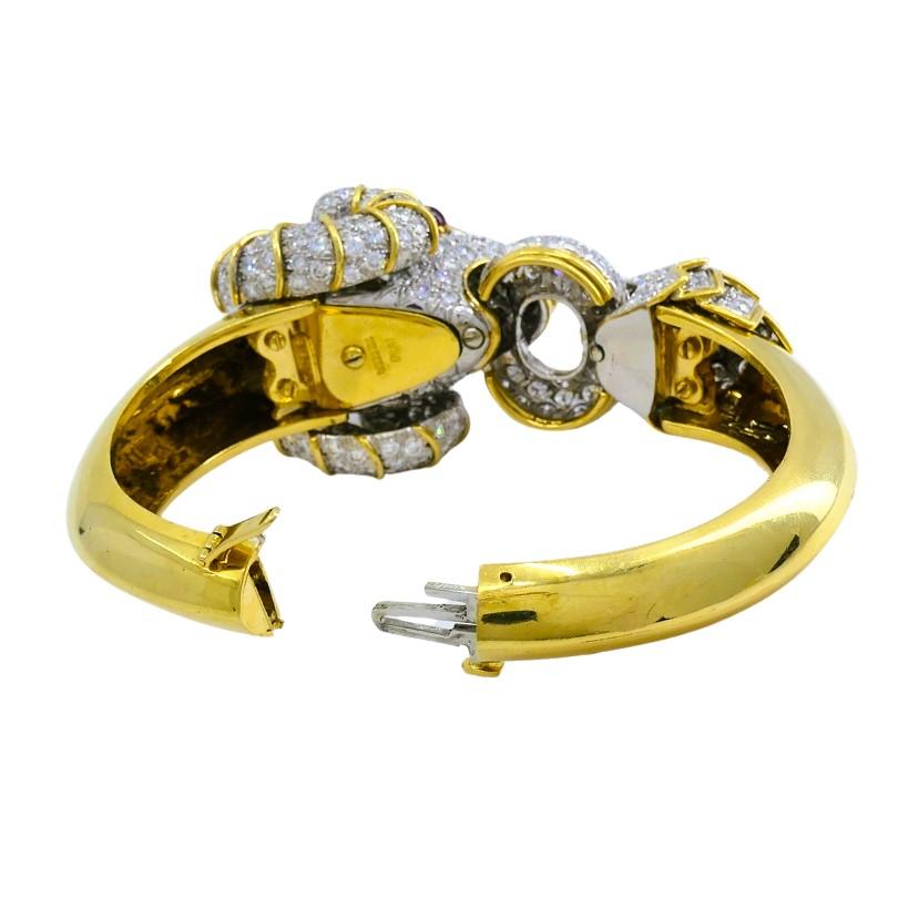 David Webb Kingdom Bracelet Ram Aris Or Platine Pierres précieuses Estate Jewelry en vente 1