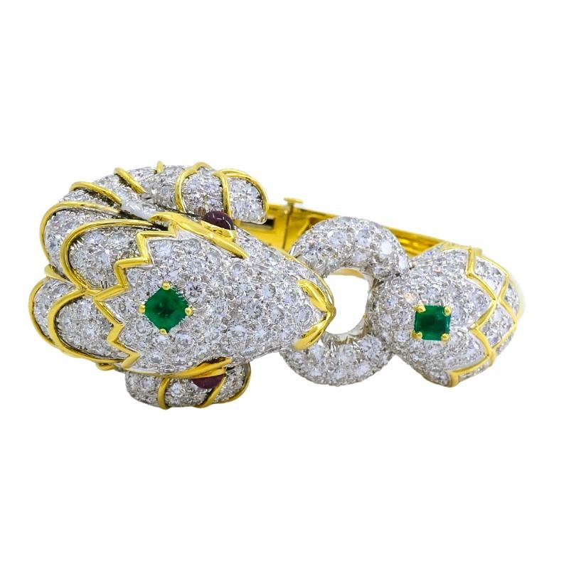 David Webb Kingdom Bracelet Ram Aris Or Platine Pierres précieuses Estate Jewelry en vente 3
