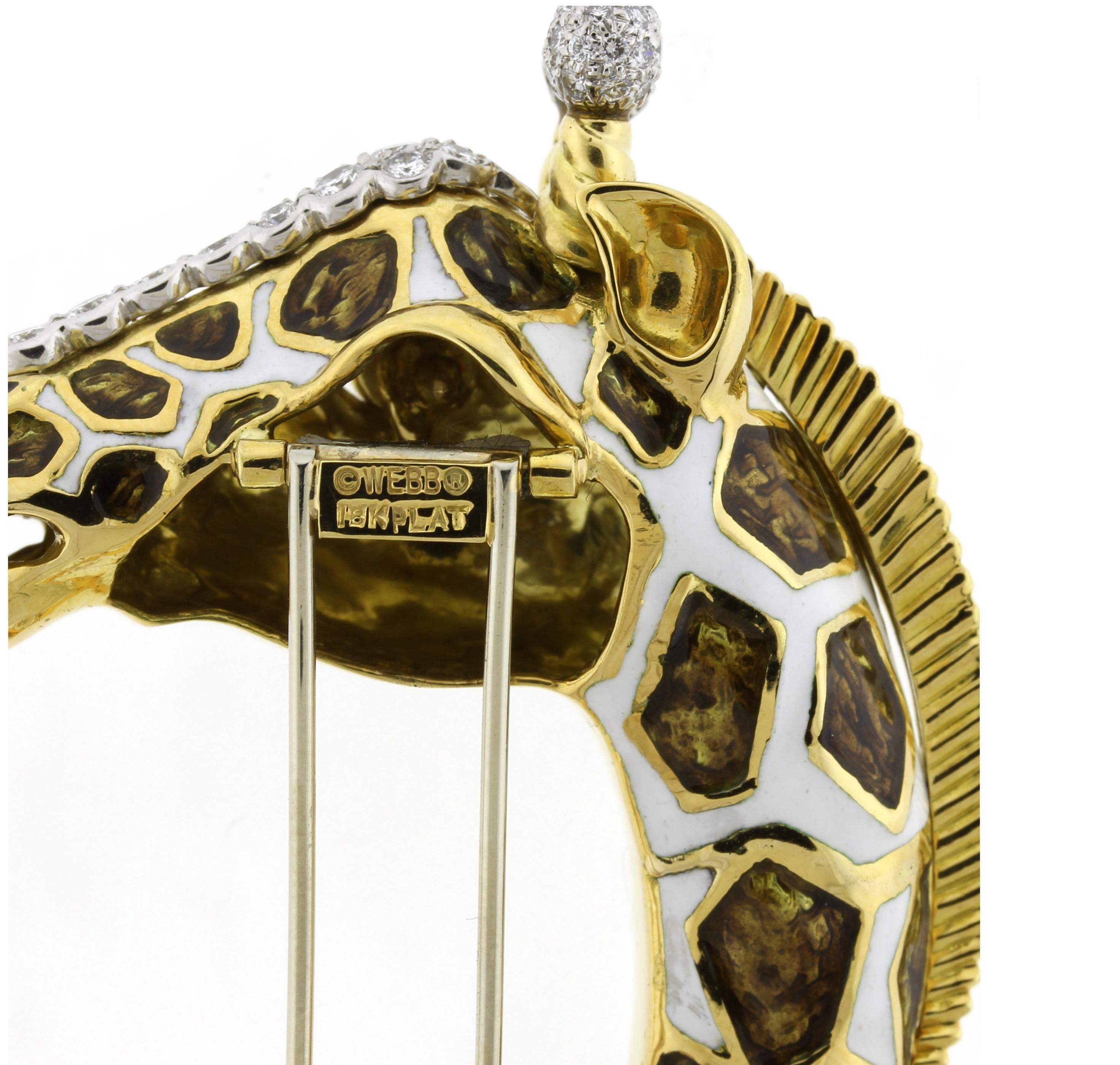 David Webb Kingdom Giraffe Diamond Enamel Brooch In Excellent Condition For Sale In Bethesda, MD