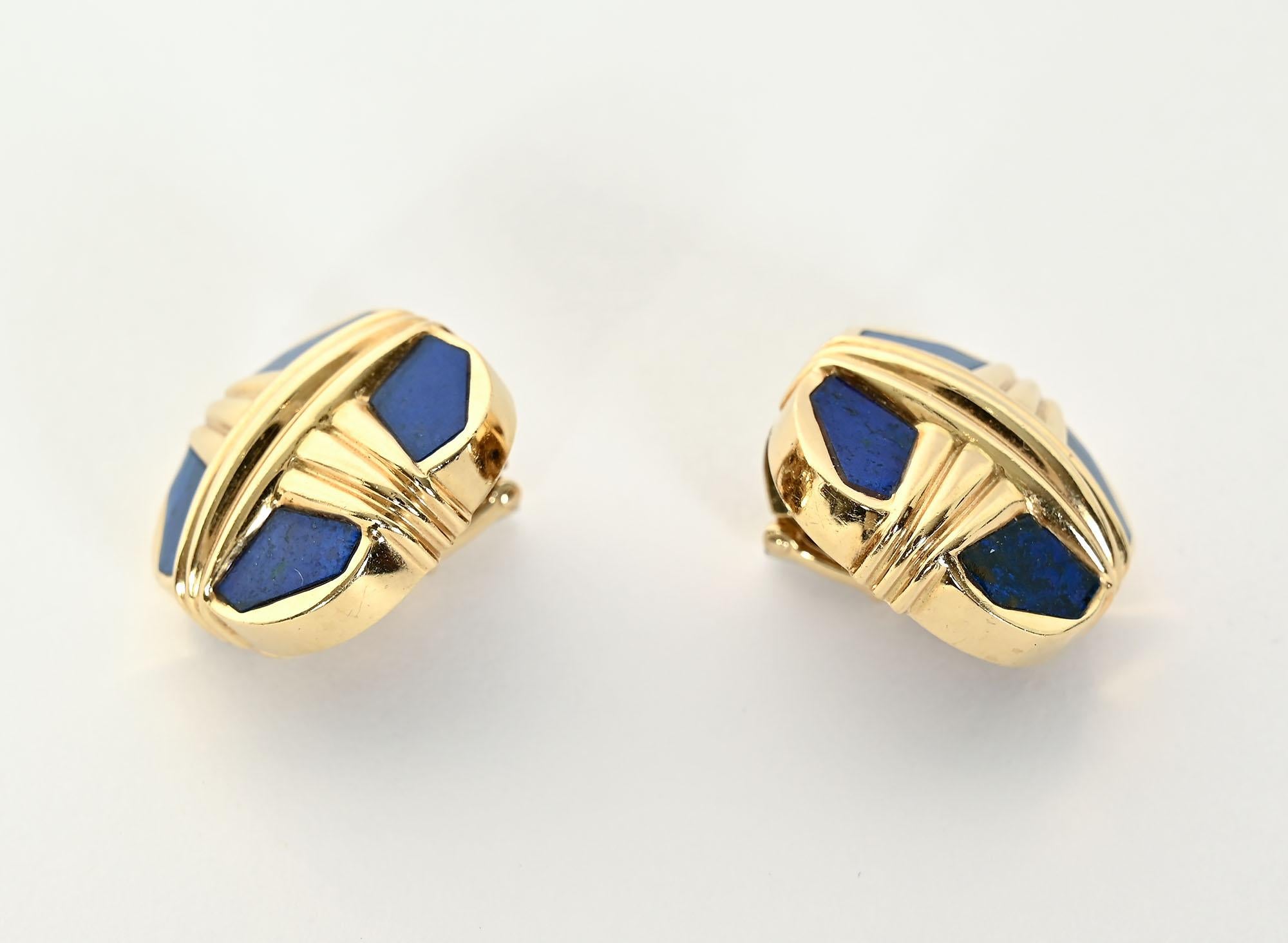 Contemporary David Webb Lapis and Gold Earrings For Sale