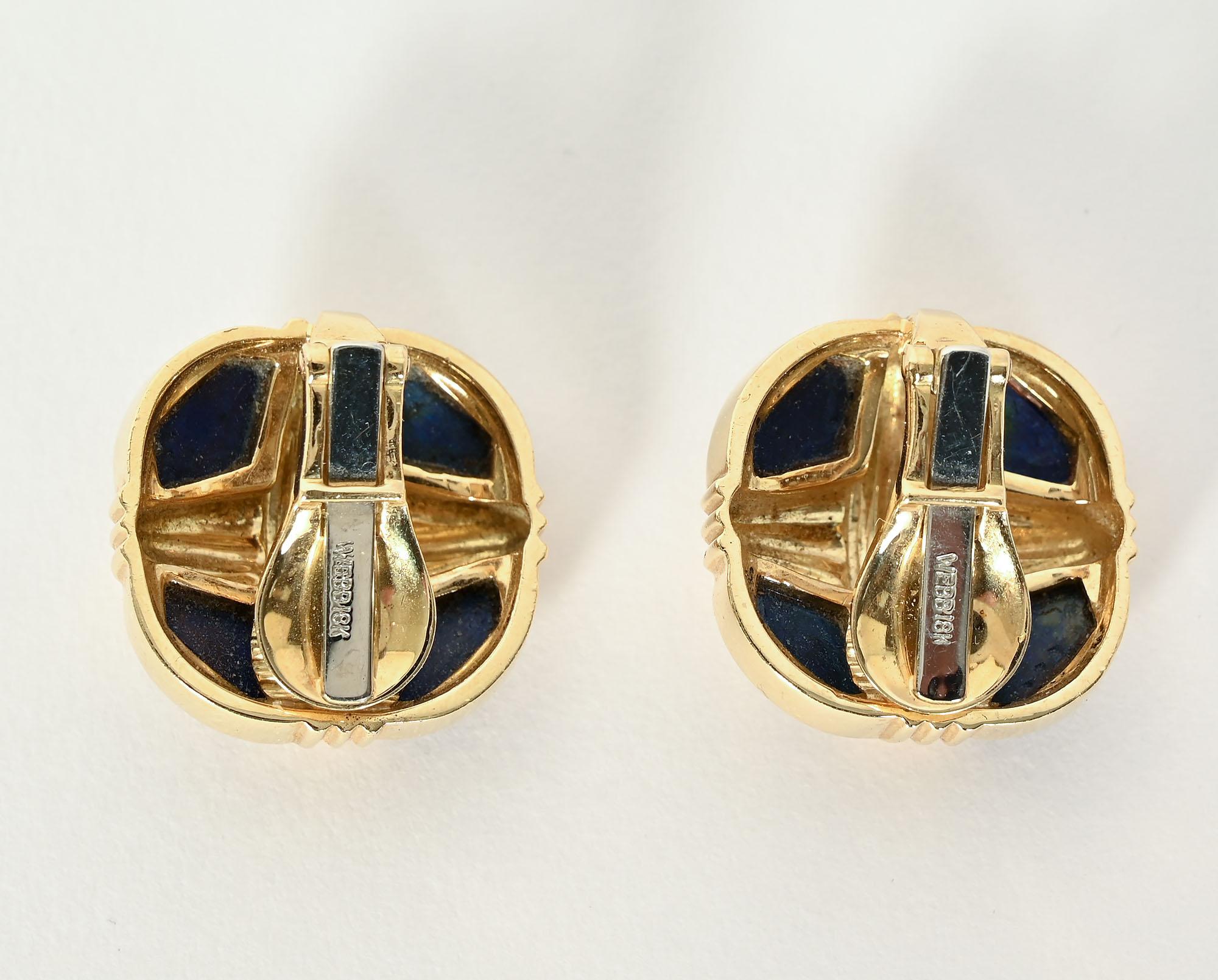 Contemporary David Webb Lapis and Gold Earrings For Sale