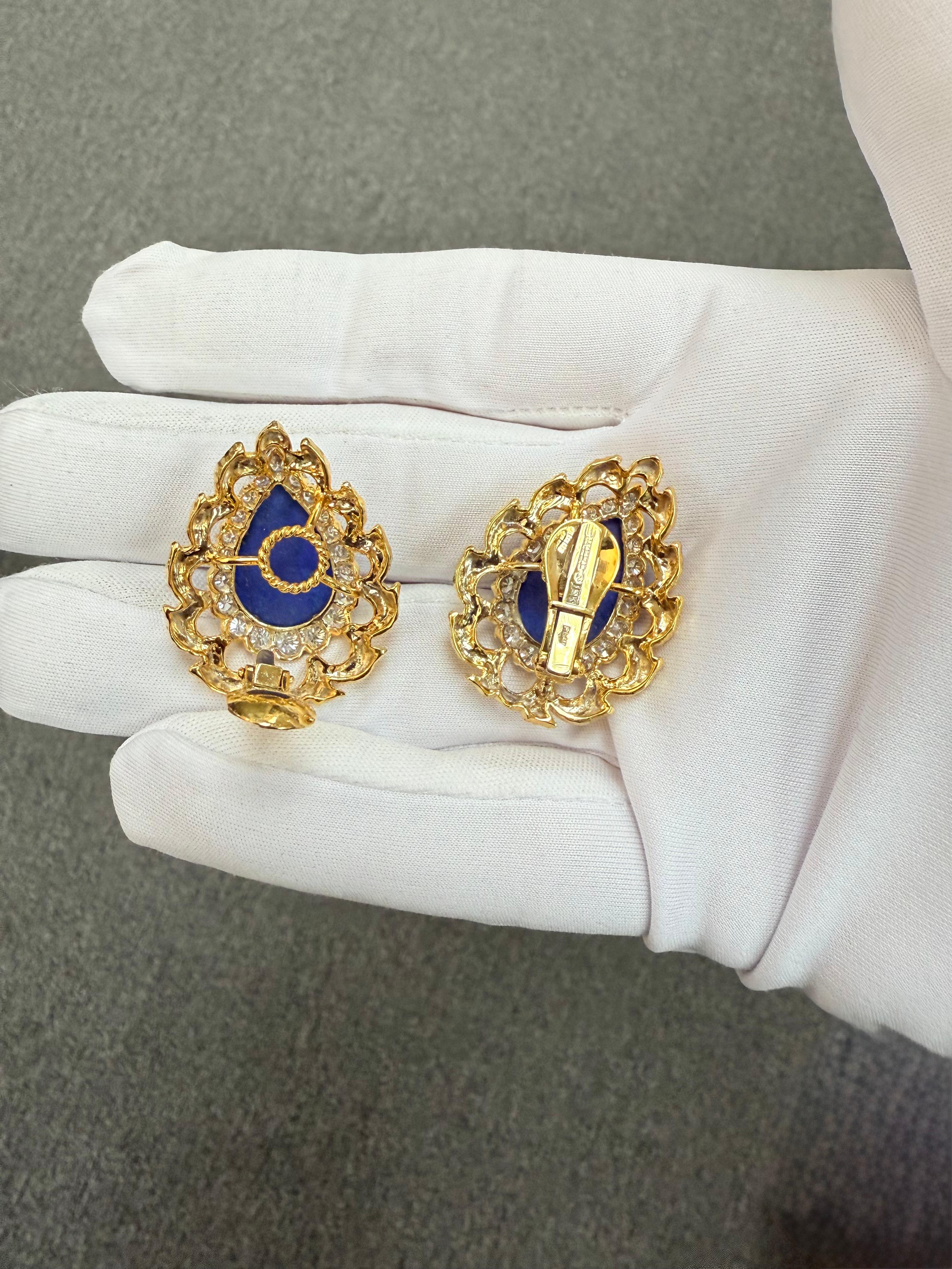 Pendientes de clip David Webb Lapislázuli Diamante Oro Amarillo Platino en venta 6