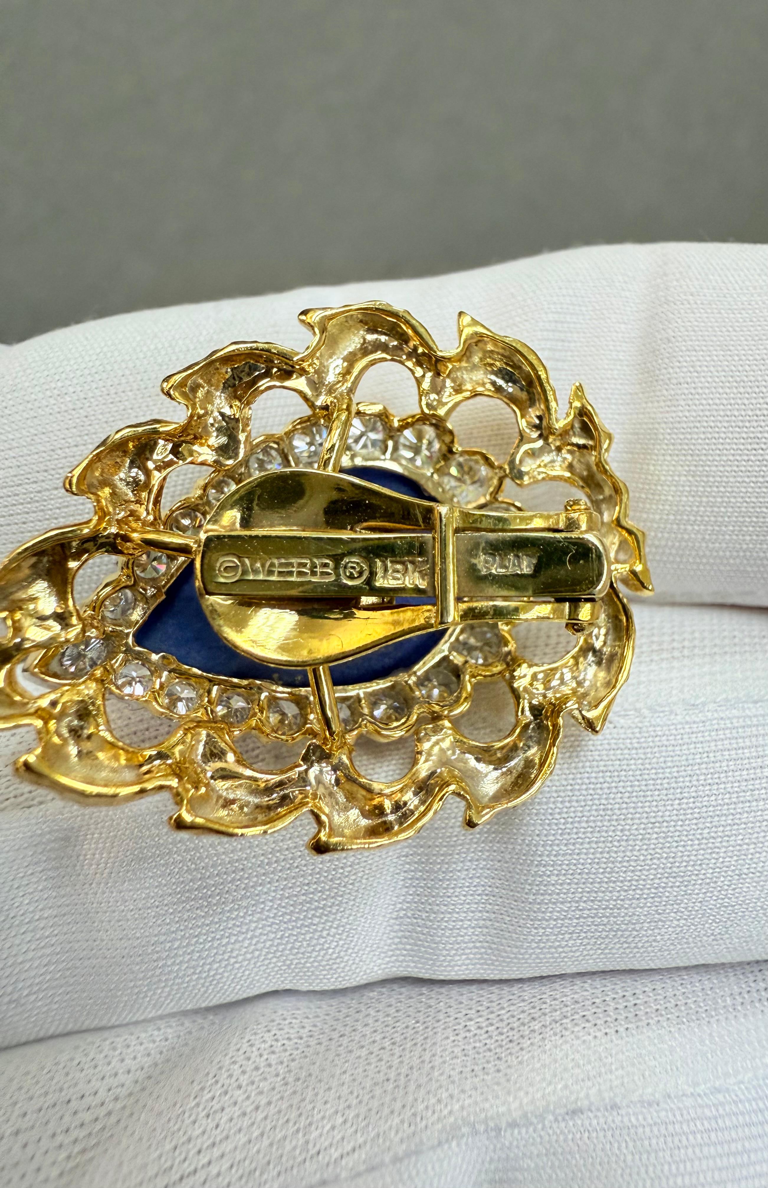 Pendientes de clip David Webb Lapislázuli Diamante Oro Amarillo Platino en venta 7