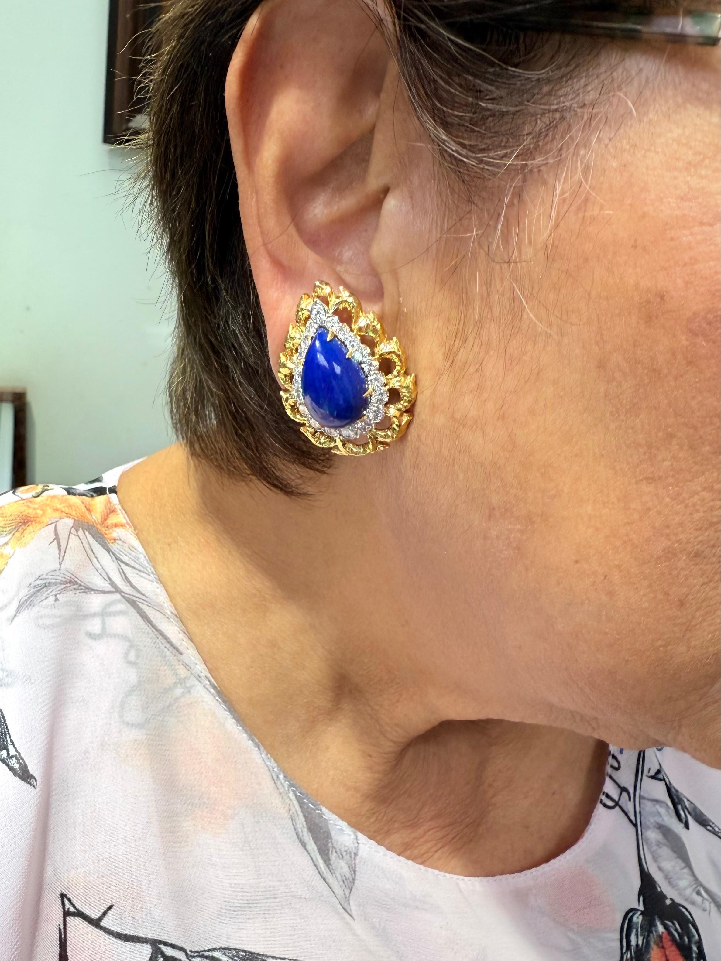 Pendientes de clip David Webb Lapislázuli Diamante Oro Amarillo Platino Contemporáneo en venta