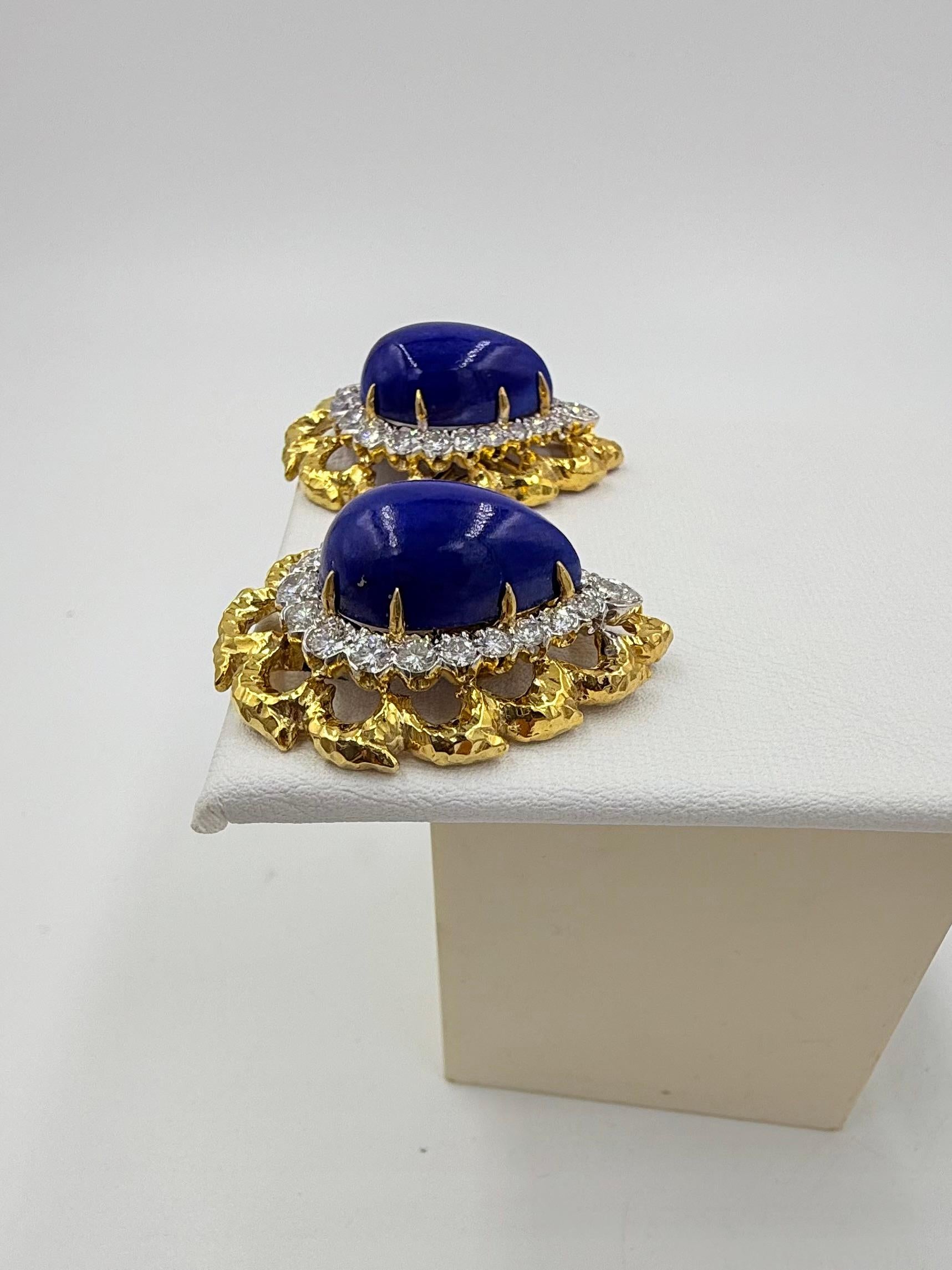 Femenino o masculino Pendientes de clip David Webb Lapislázuli Diamante Oro Amarillo Platino en venta