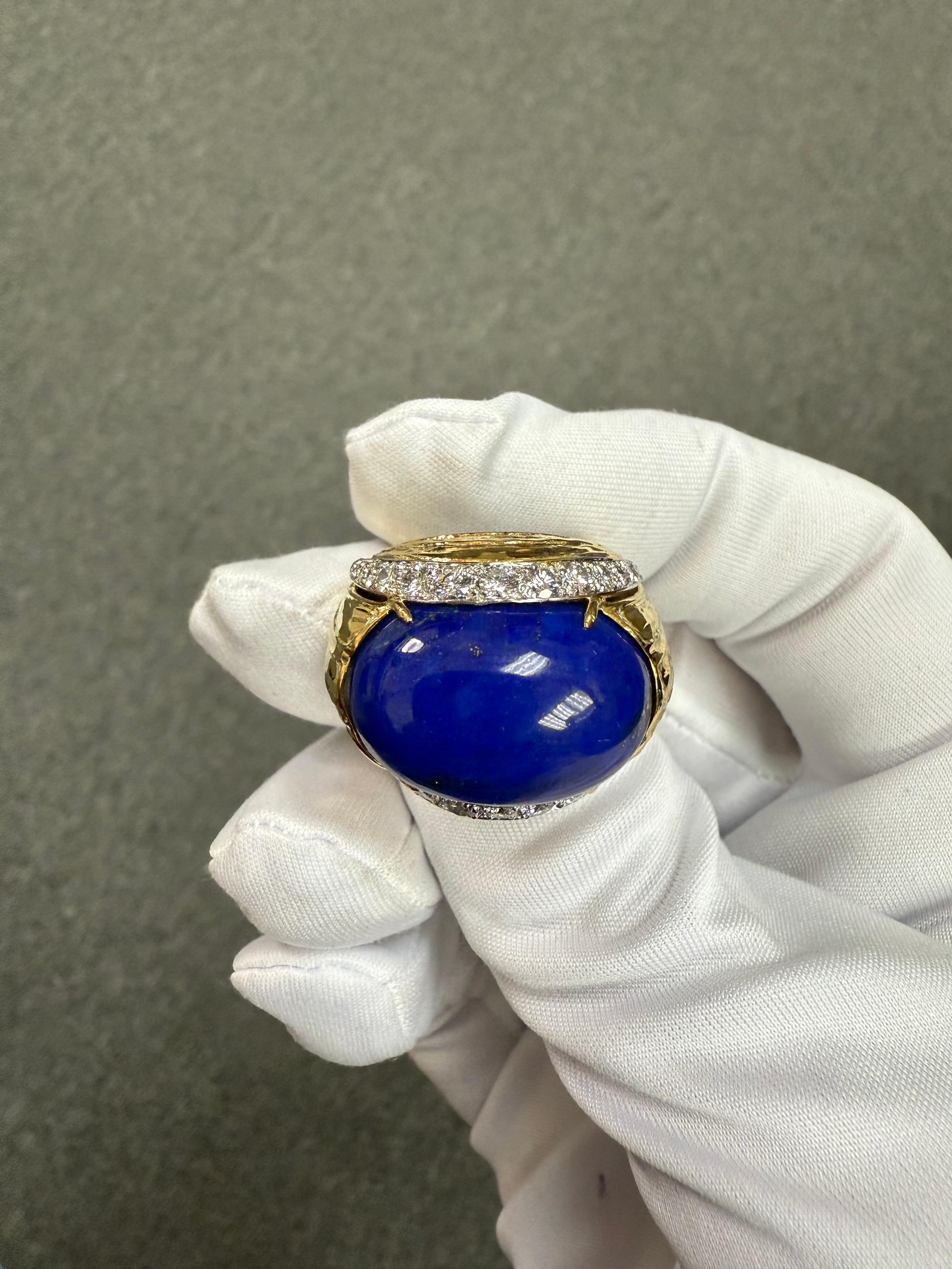 David Webb Lapis Diamond Yellow Gold Platinum Dome Ring For Sale 4