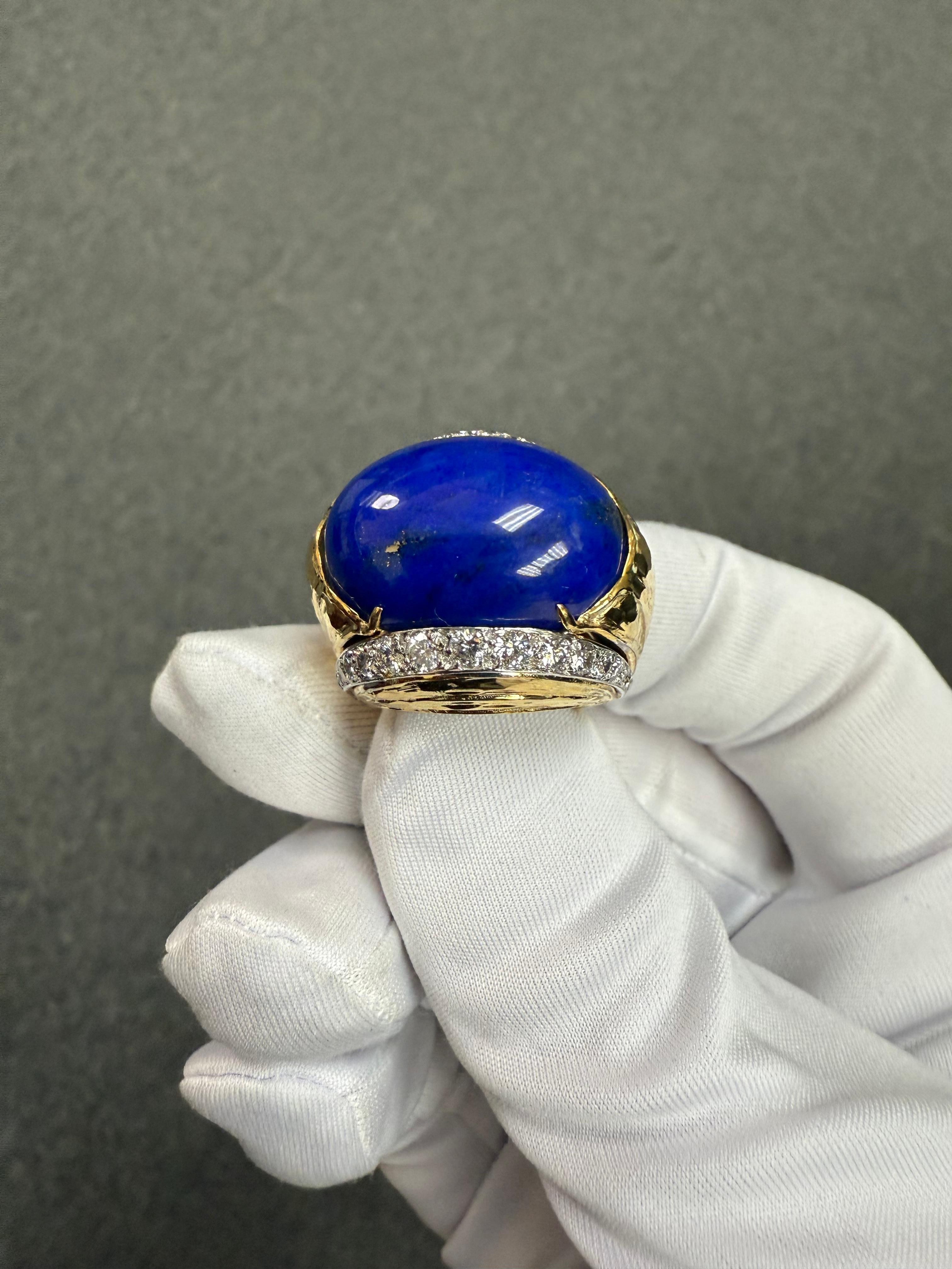 David Webb Lapis Diamond Yellow Gold Platinum Dome Ring For Sale 5