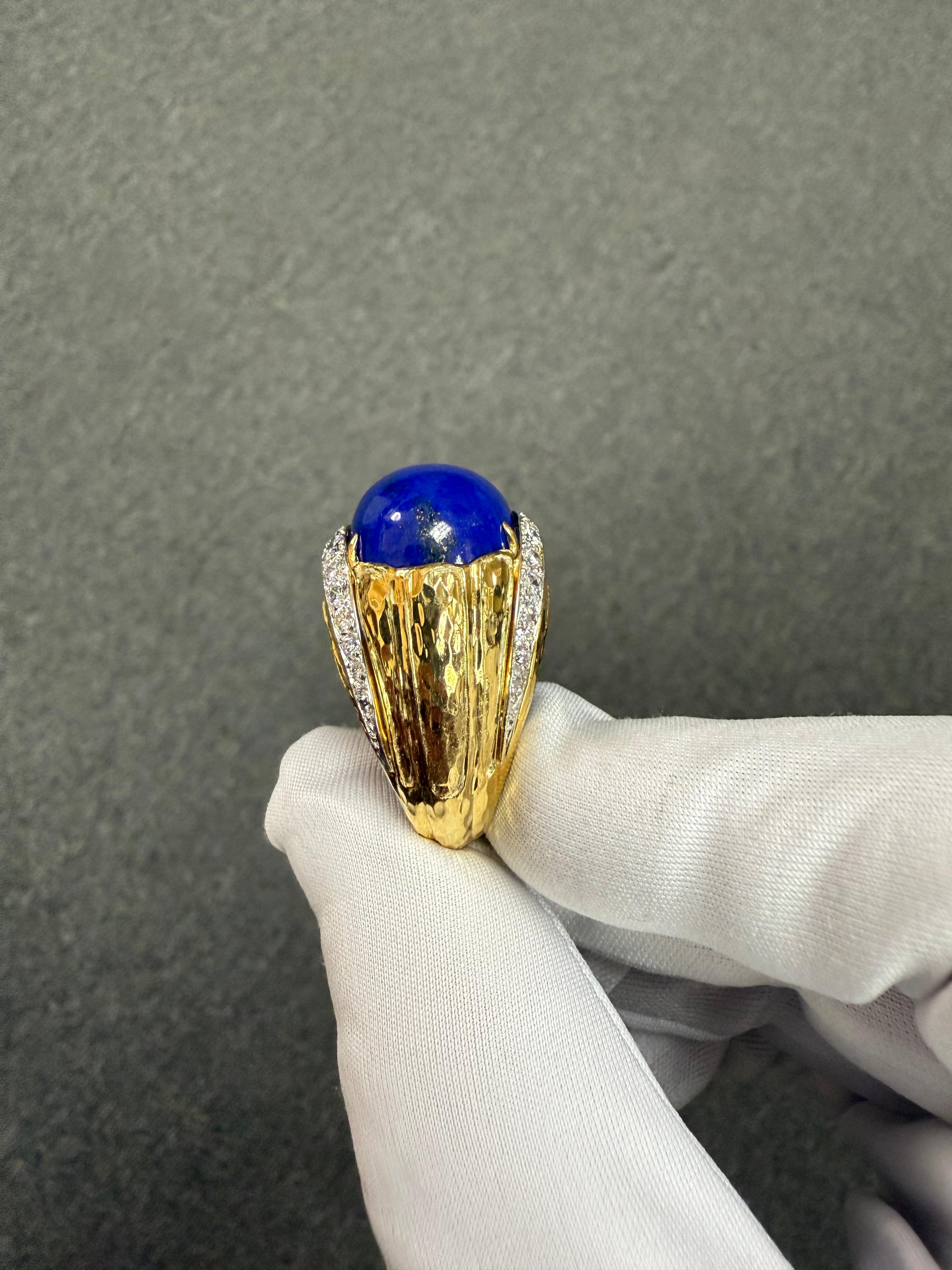 David Webb Lapis Diamond Yellow Gold Platinum Dome Ring For Sale 6