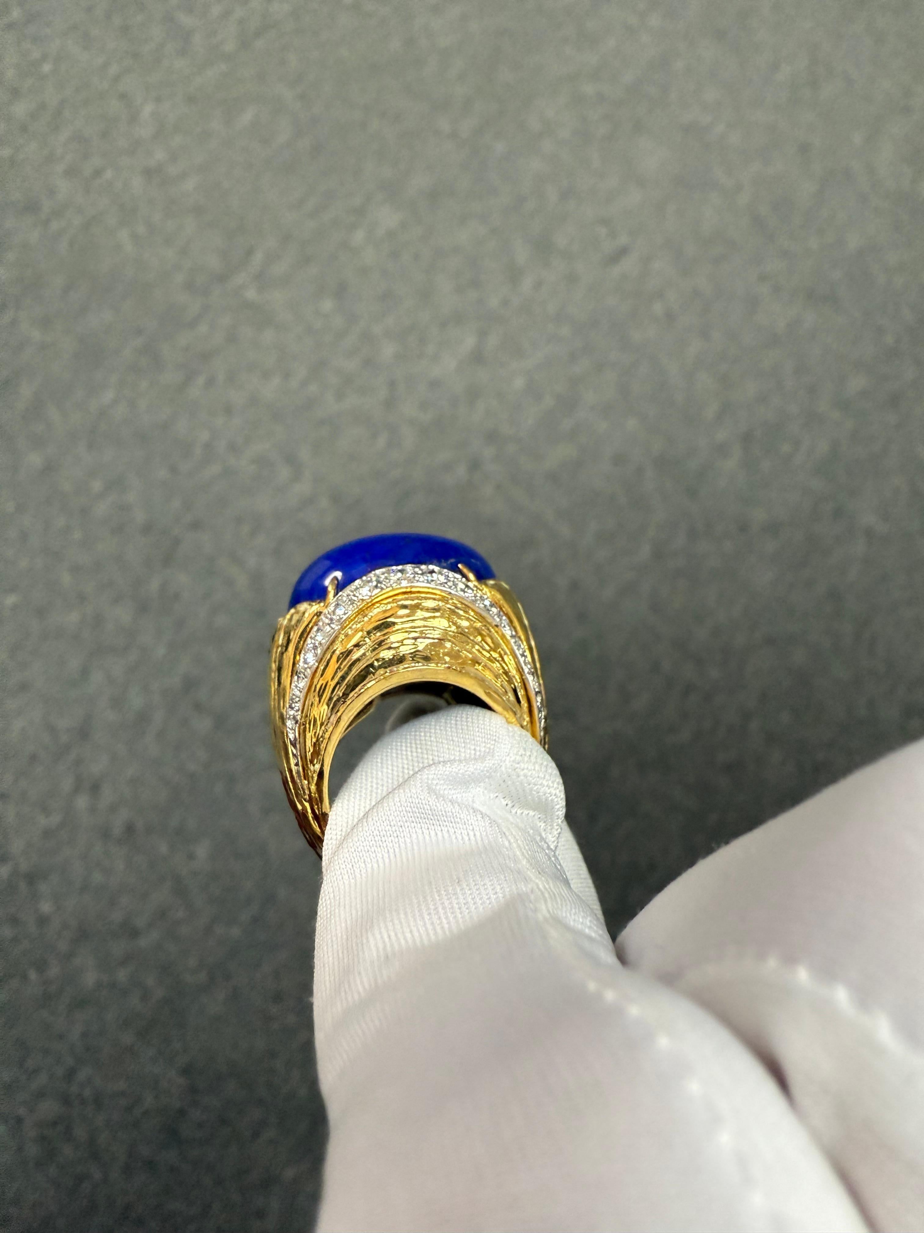 David Webb Lapis Diamond Yellow Gold Platinum Dome Ring For Sale 7