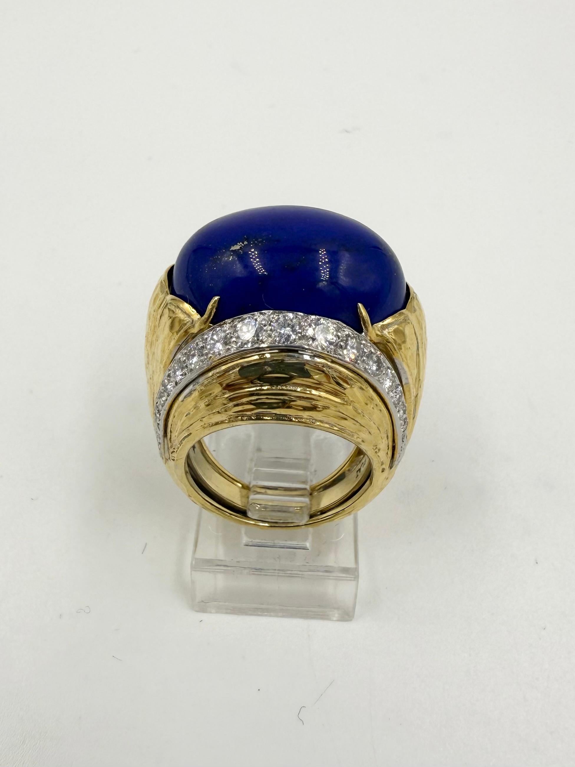 David Webb Lapis Diamond Yellow Gold Platinum Dome Ring In Good Condition For Sale In Los Angeles, CA
