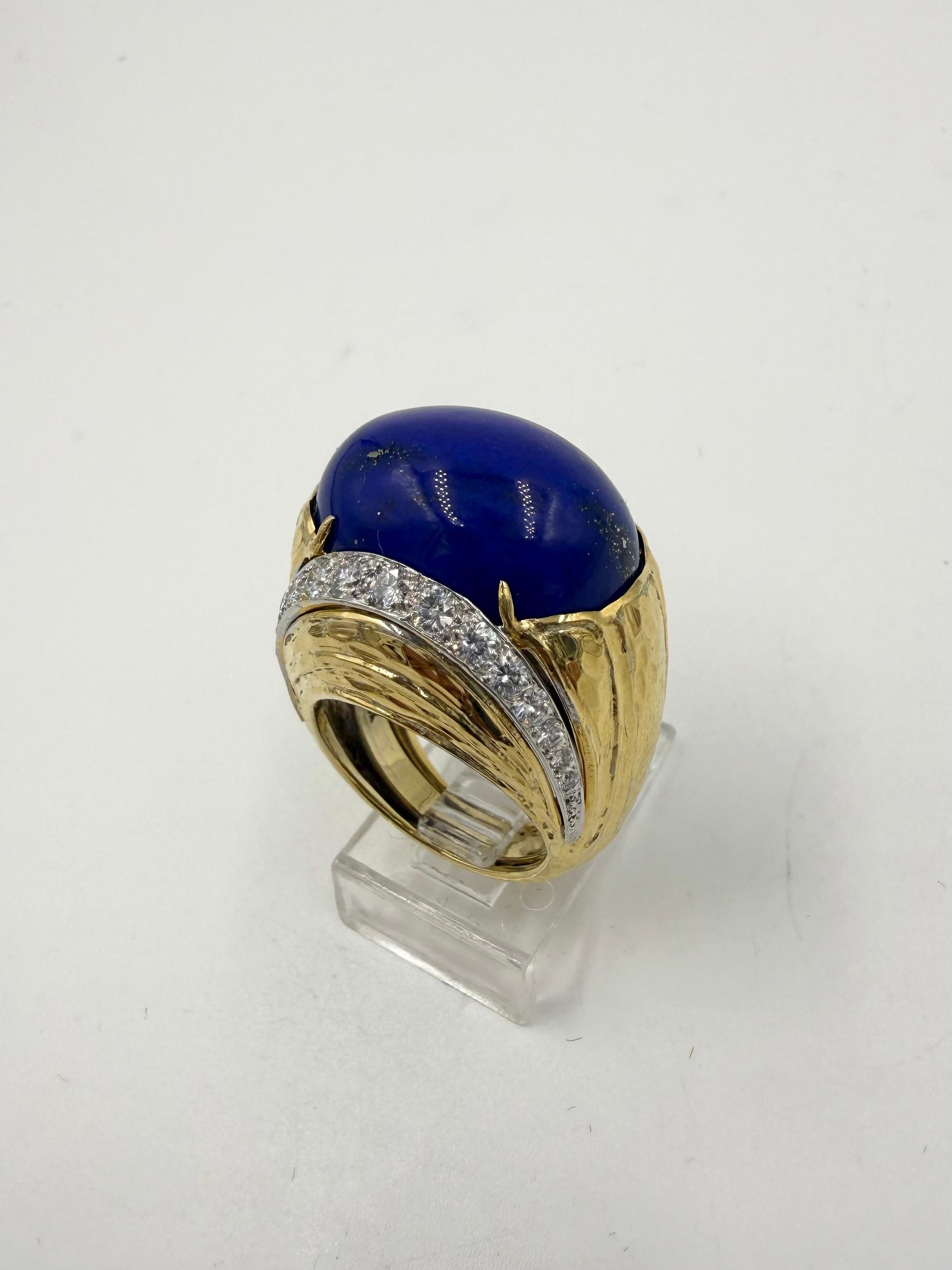 Women's or Men's David Webb Lapis Diamond Yellow Gold Platinum Dome Ring For Sale