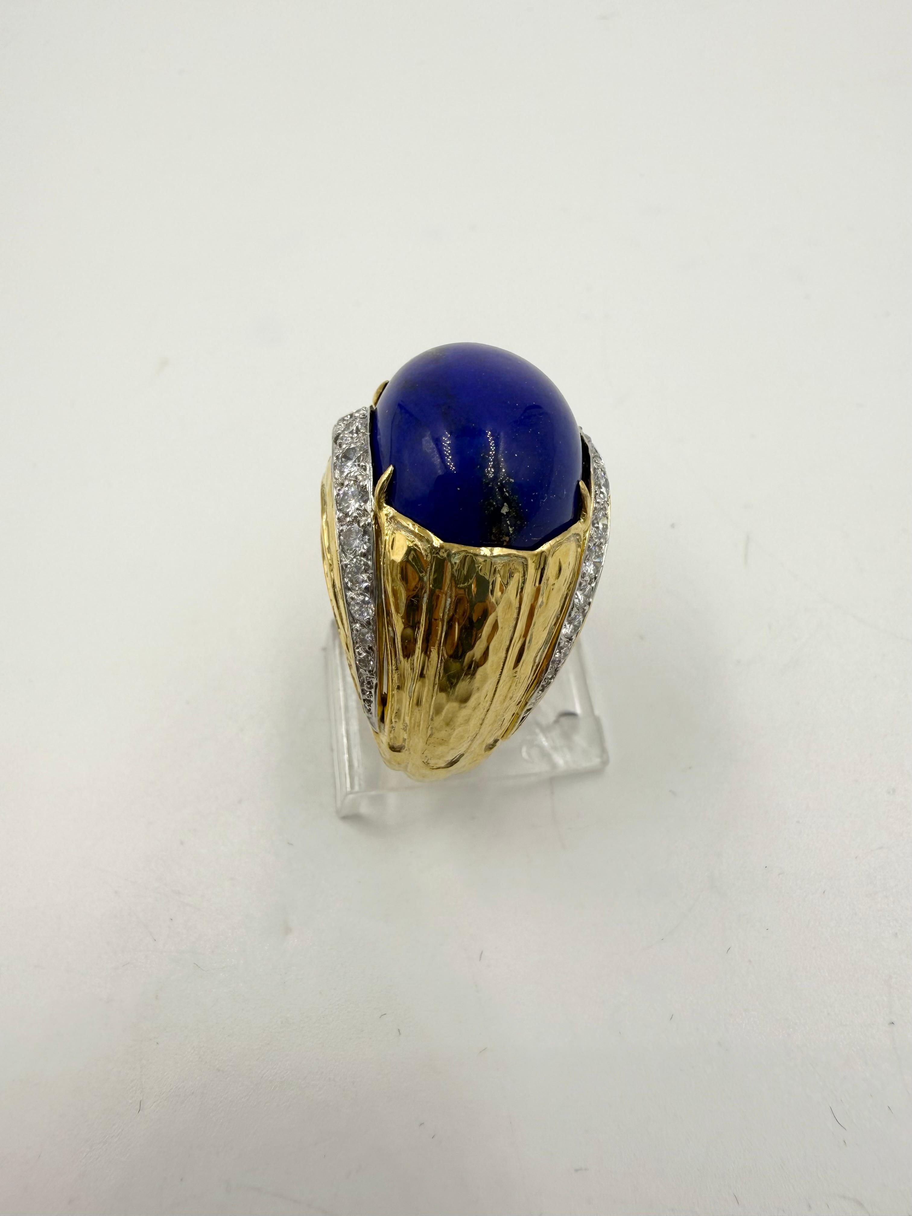 David Webb Lapis Diamond Yellow Gold Platinum Dome Ring For Sale 1