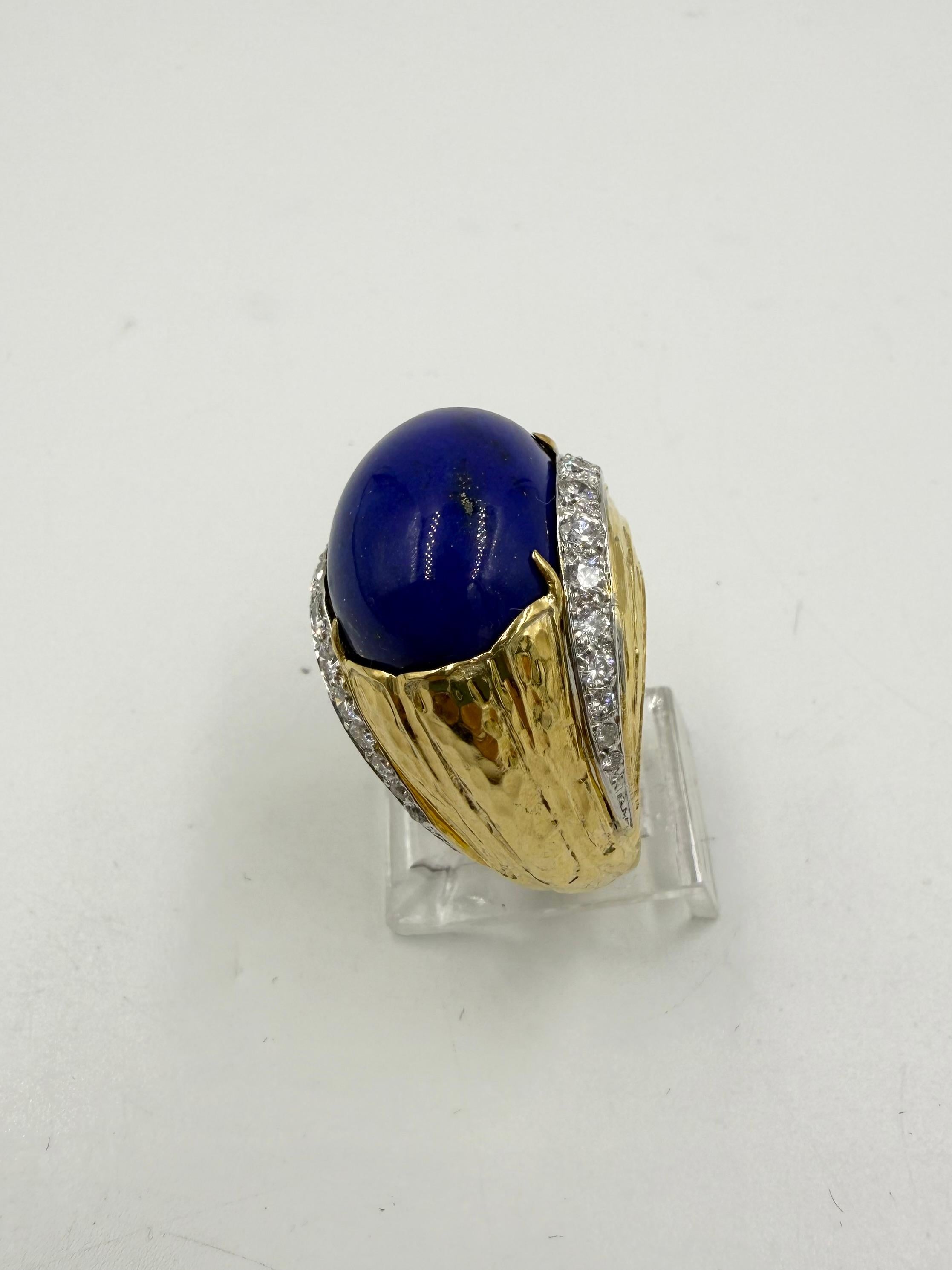 David Webb Lapis Diamond Yellow Gold Platinum Dome Ring For Sale 2