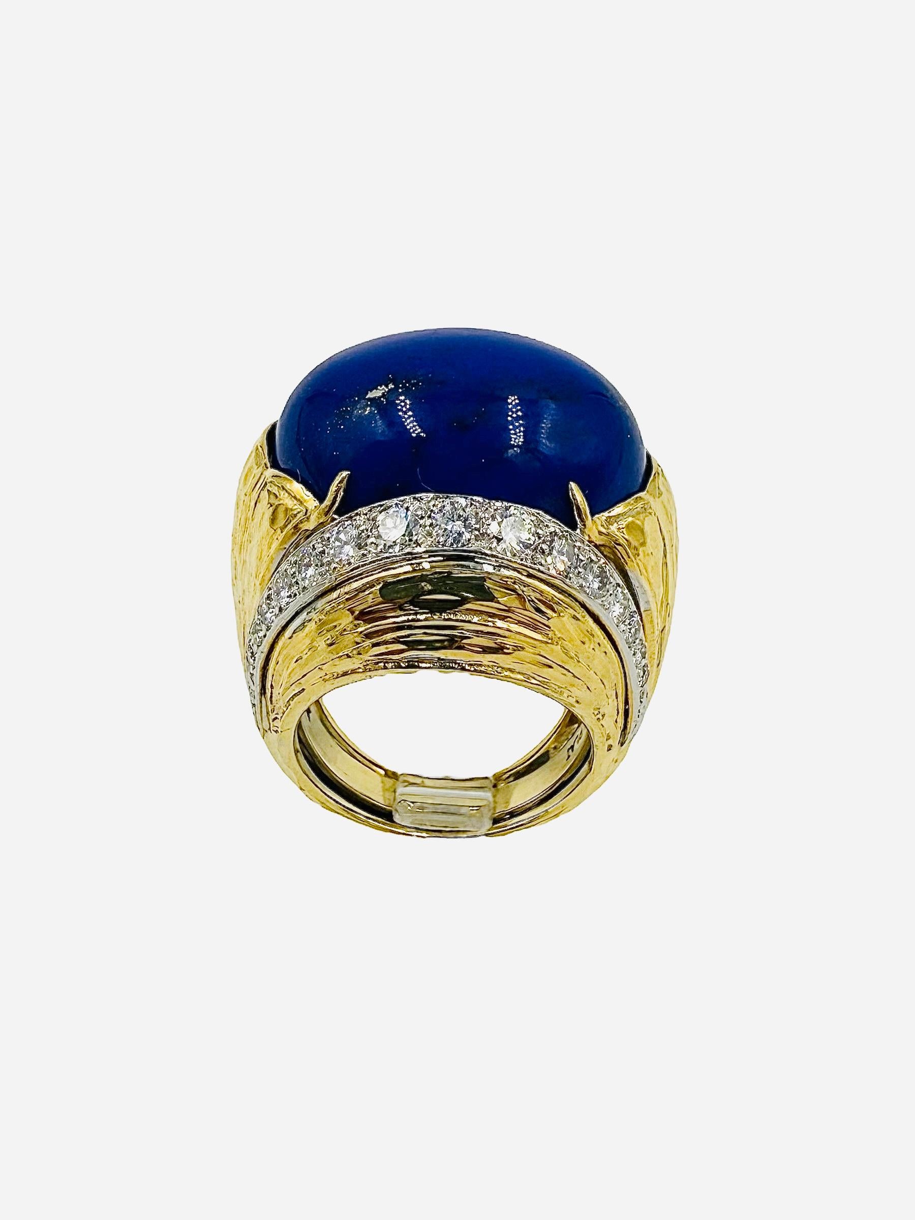 David Webb Lapis Diamond Yellow Gold Platinum Dome Ring For Sale 3