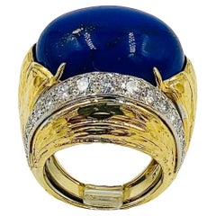 David Webb Lapis Diamond Yellow Gold Platinum Dome Ring