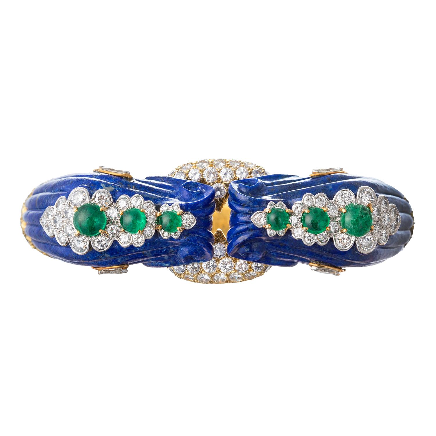 Chimera-Armband von David Webb, Lapislazuli Smaragd Diamant (Brillantschliff) im Angebot