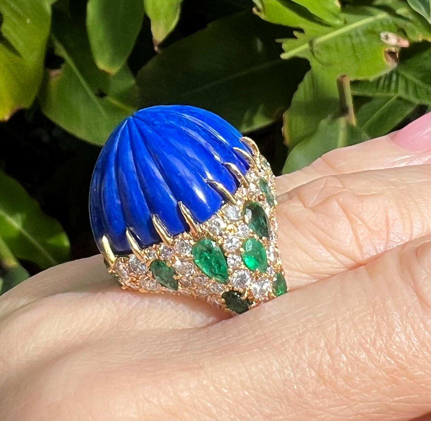 David Webb: Cocktailring mit Lapislazuli, Smaragd und Diamant im Zustand „Hervorragend“ im Angebot in Palm Beach, FL