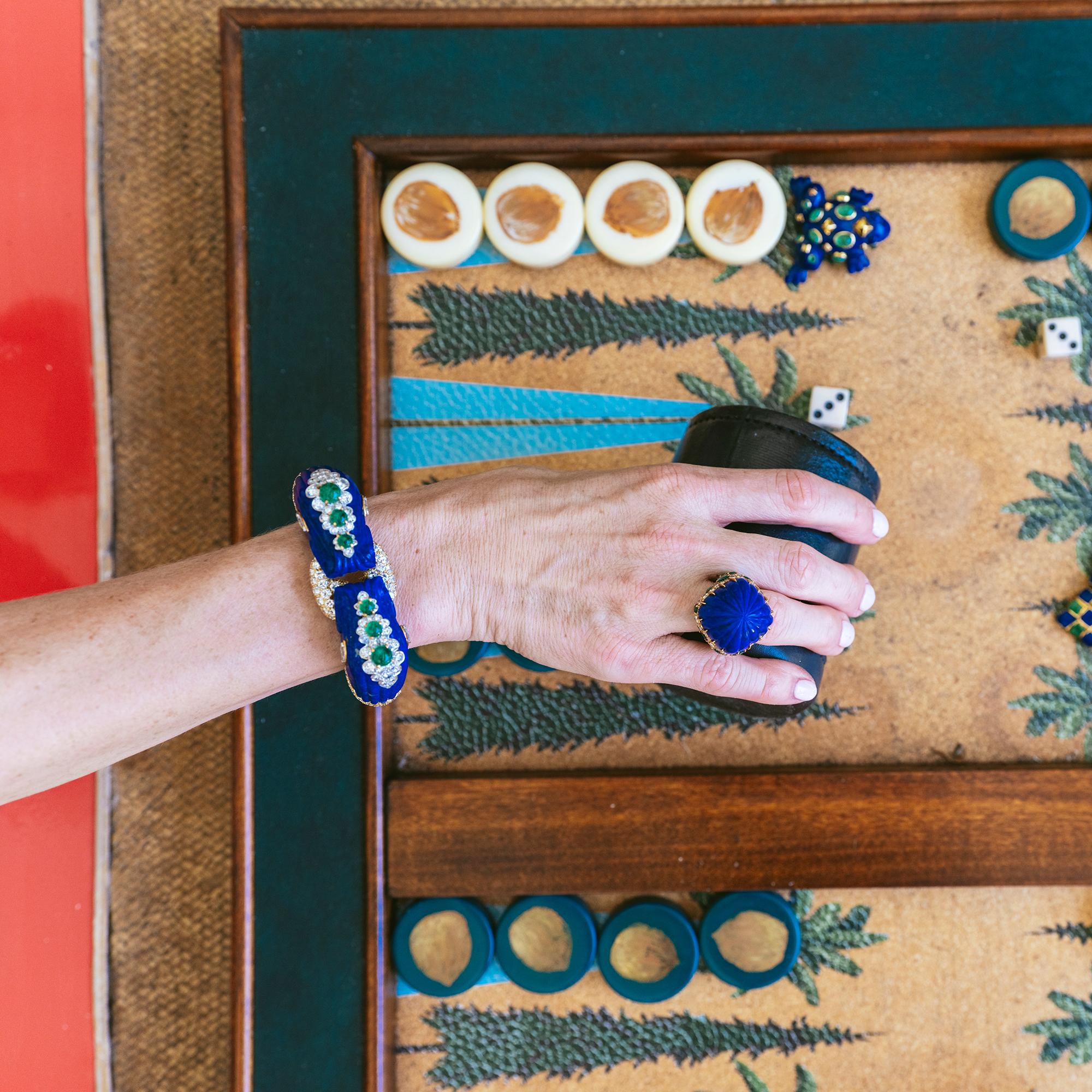 David Webb Anello cocktail con lapis e smeraldo e diamante In condizioni ottime in vendita a Palm Beach, FL