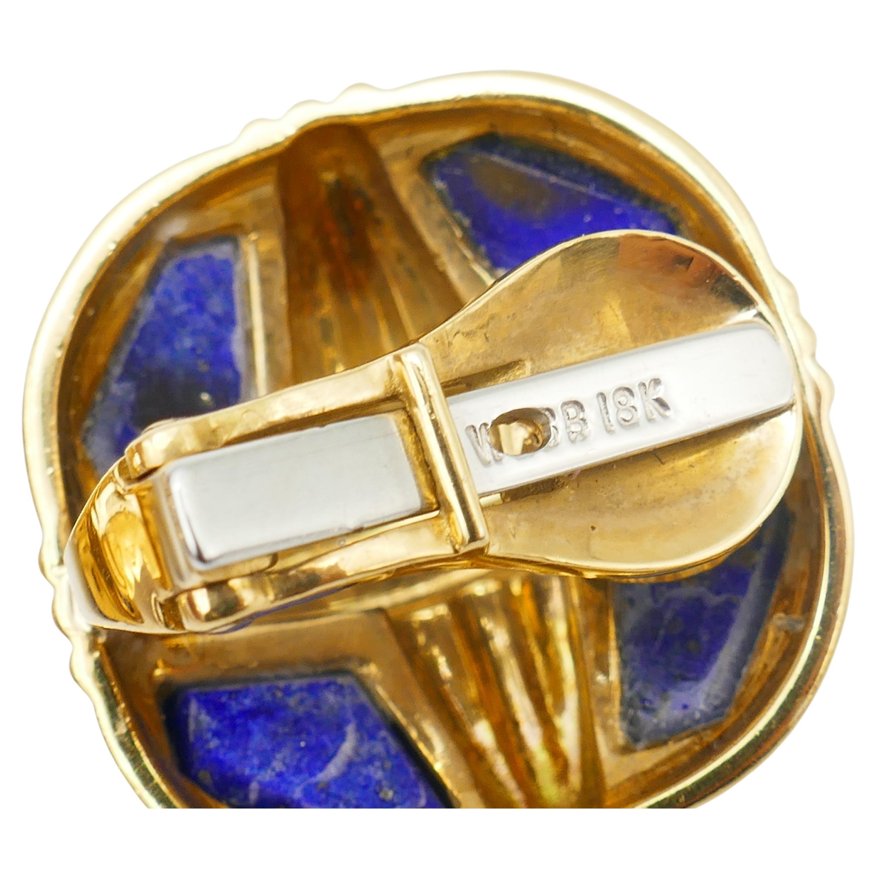 Women's David Webb Lapis Gold Earrings For Sale