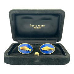 David Webb Lapis Lazuli 18 Karat Yellow Gold Fish Gents Vintage Cufflinks