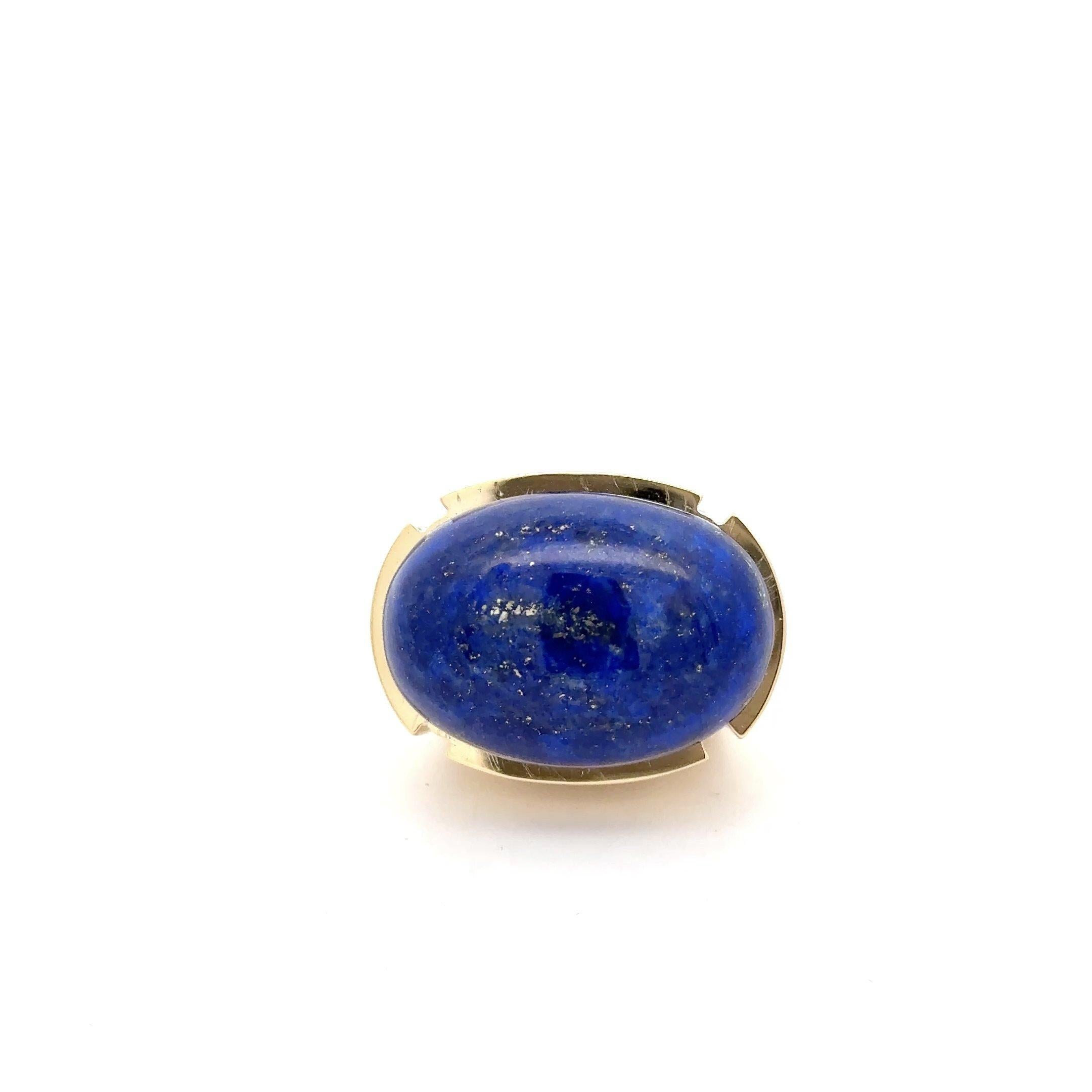Cabochon David Webb Lapis Lazuli 18KT Gold Vintage Ring with Pouch For Sale