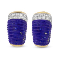 David Webb lapis lazuli diamond 18k yellow gold platinum earrings
