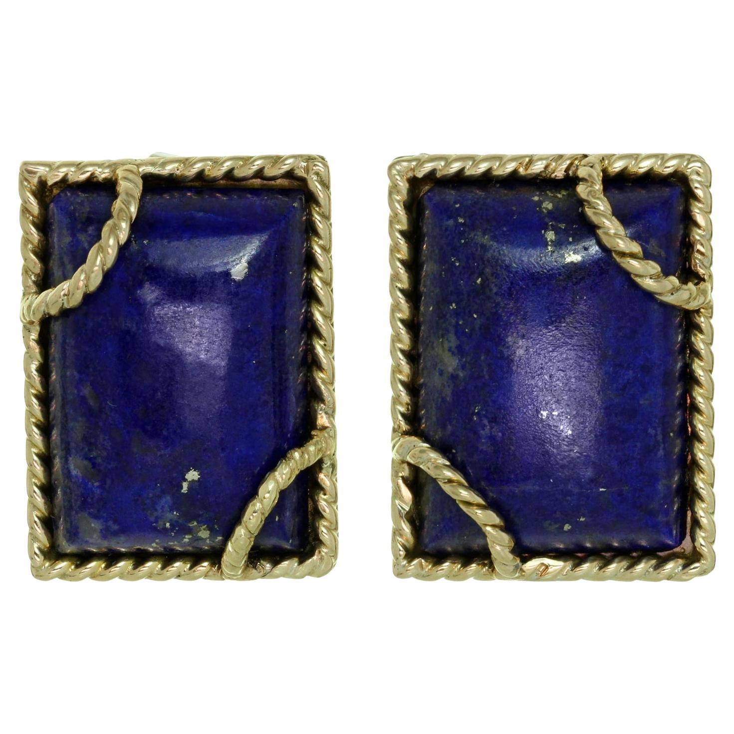 David Webb Clips d'oreilles en or jaune et lapis-lazuli