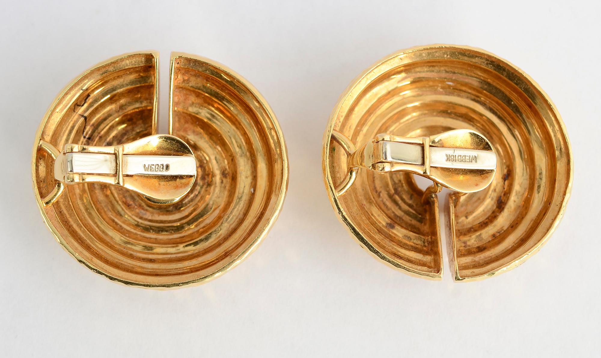 Modern David Webb Large Hammered Gold Circular Earrings For Sale