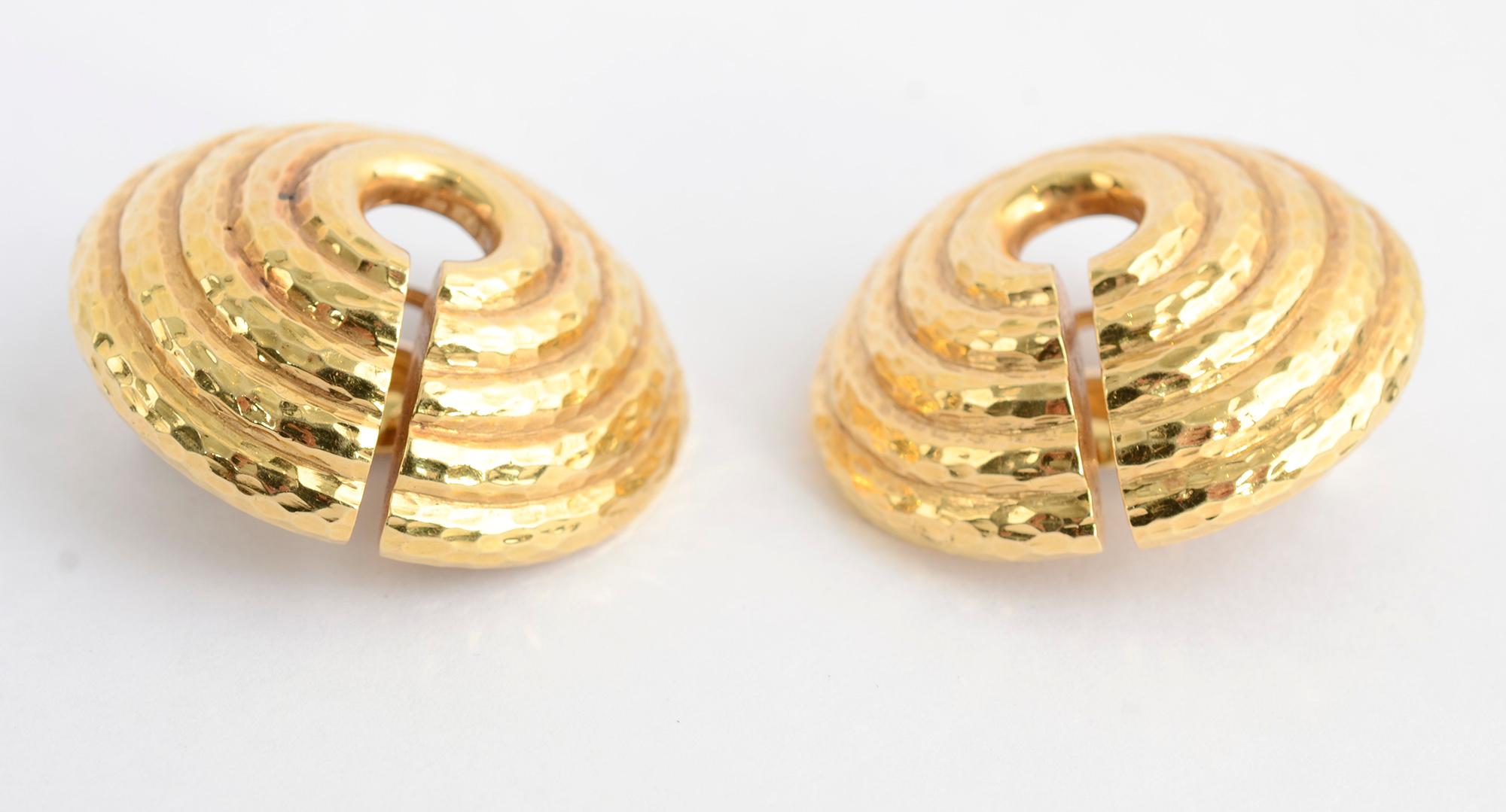 Women's David Webb Large Hammered Gold Circular Earrings For Sale