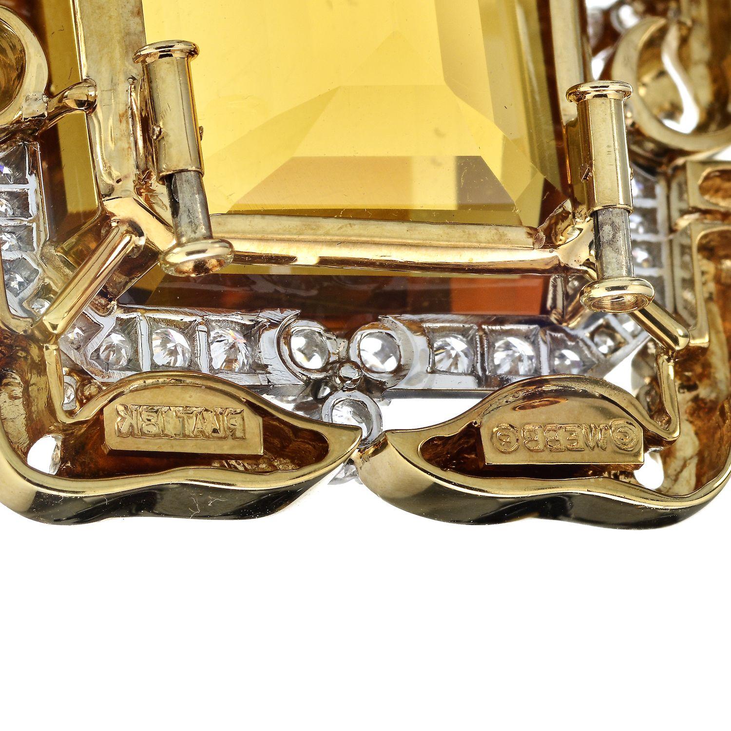 Modern David Webb Large Topaz and Diamond Pendant on a Black Enamel Link Necklace For Sale