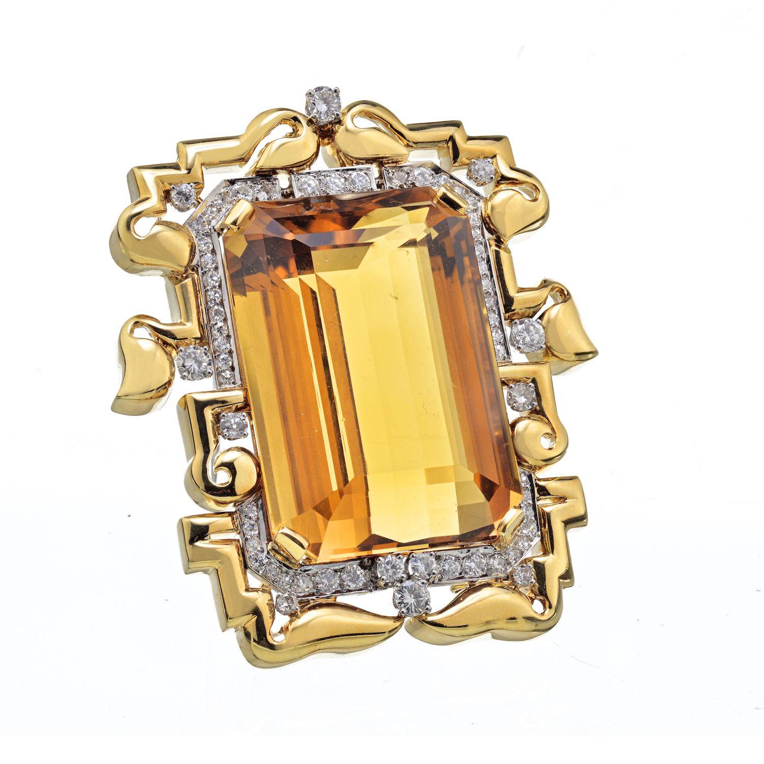 David Webb Large Topaz and Diamond Pendant on a Black Enamel Link Necklace In Good Condition For Sale In New York, NY