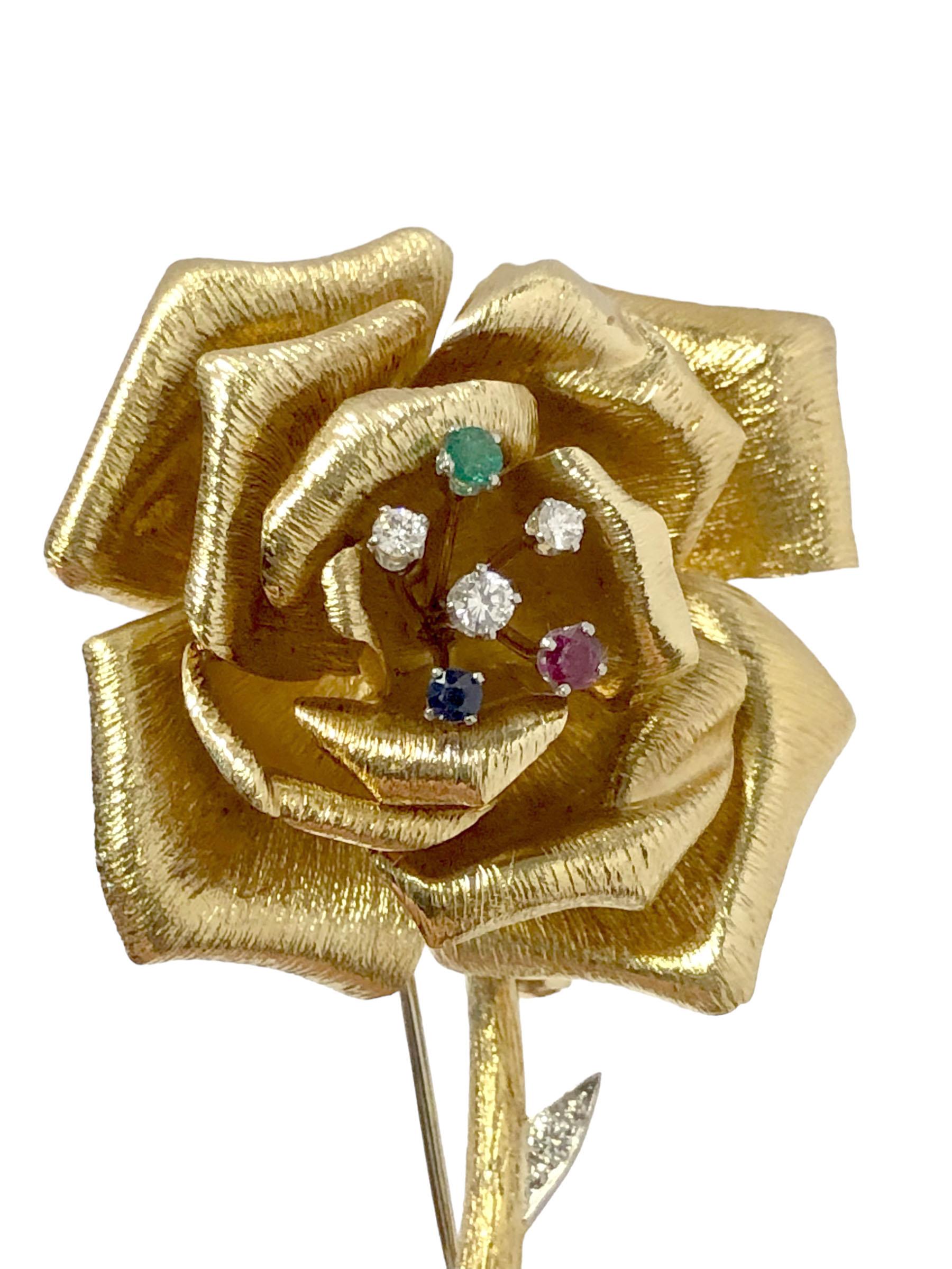 Round Cut David Webb Large Yellow Gold and Gem set Flower Clip Brooch For Sale