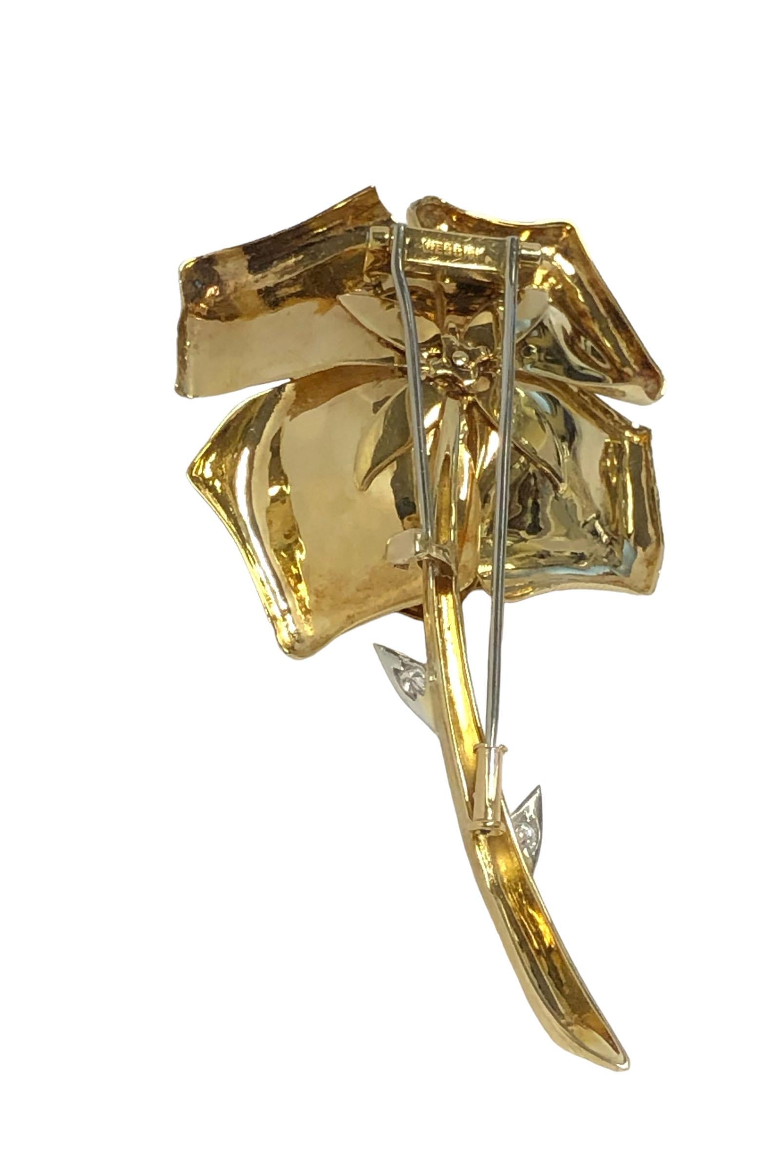 Women's or Men's David Webb Large Yellow Gold and Gem set Flower Clip Brooch For Sale