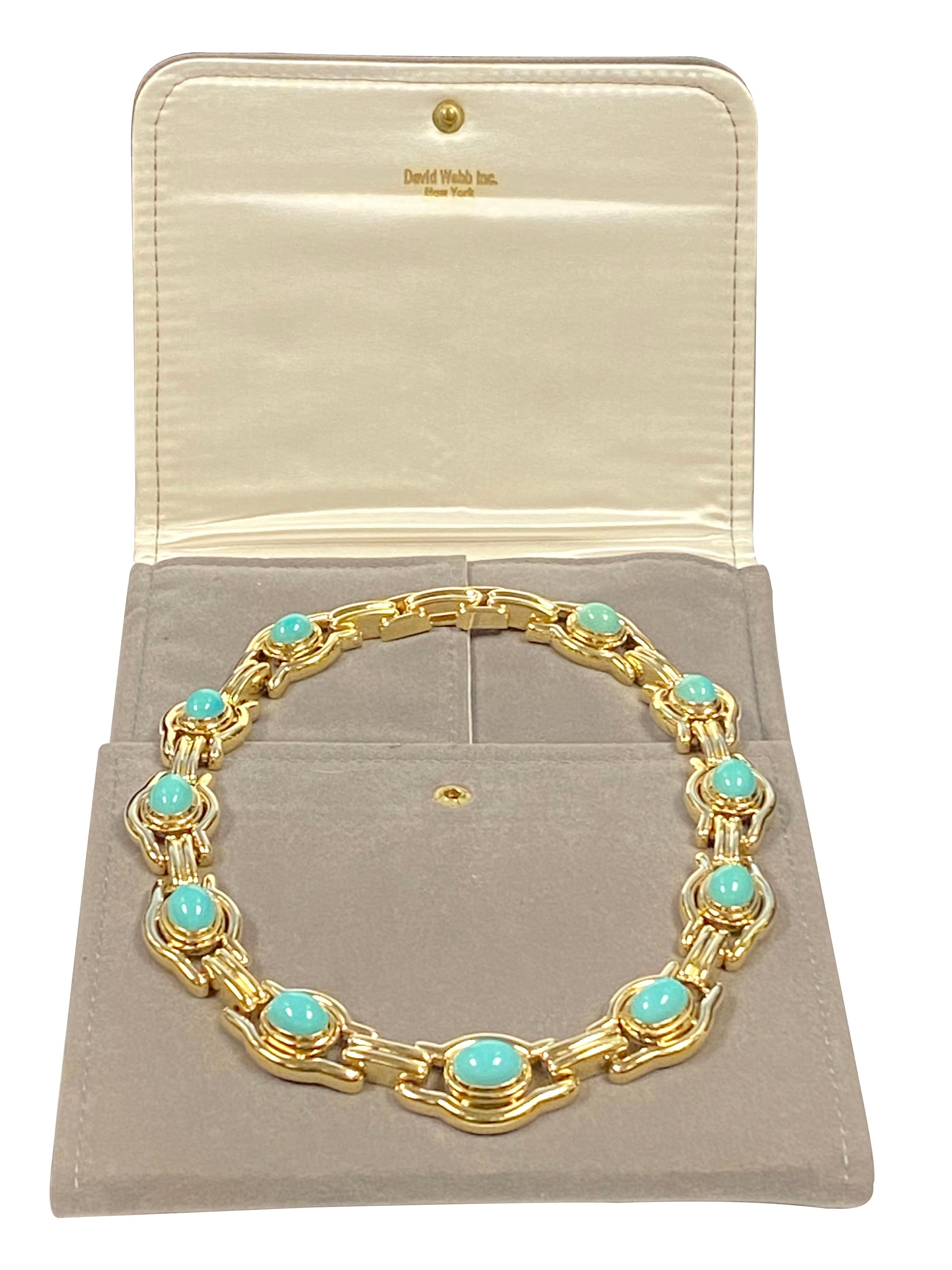 Cabochon David Webb Large Yellow Gold and Persian Turquoise Necklace For Sale