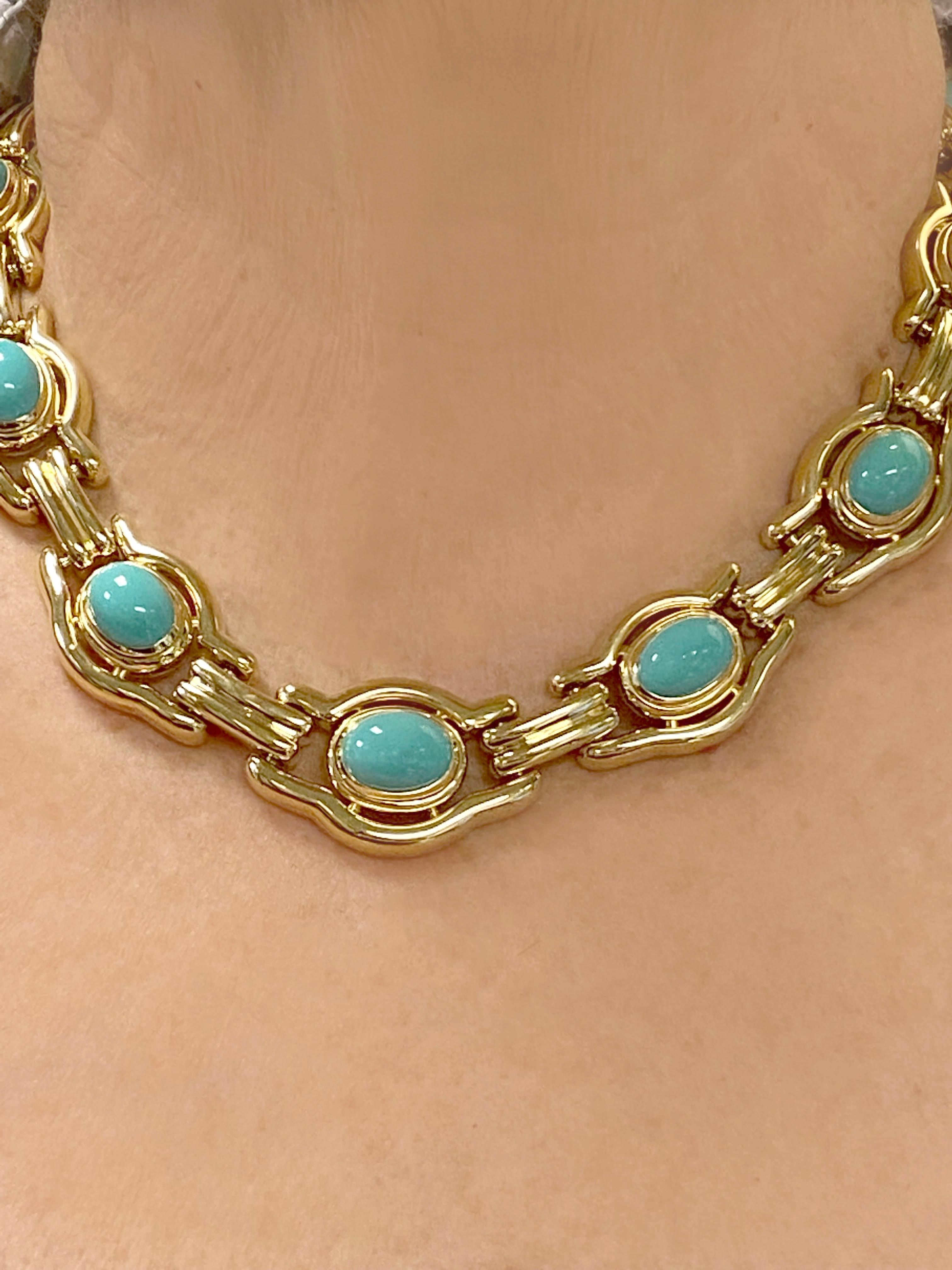 David Webb Large Yellow Gold and Persian Turquoise Necklace In Excellent Condition For Sale In Chicago, IL