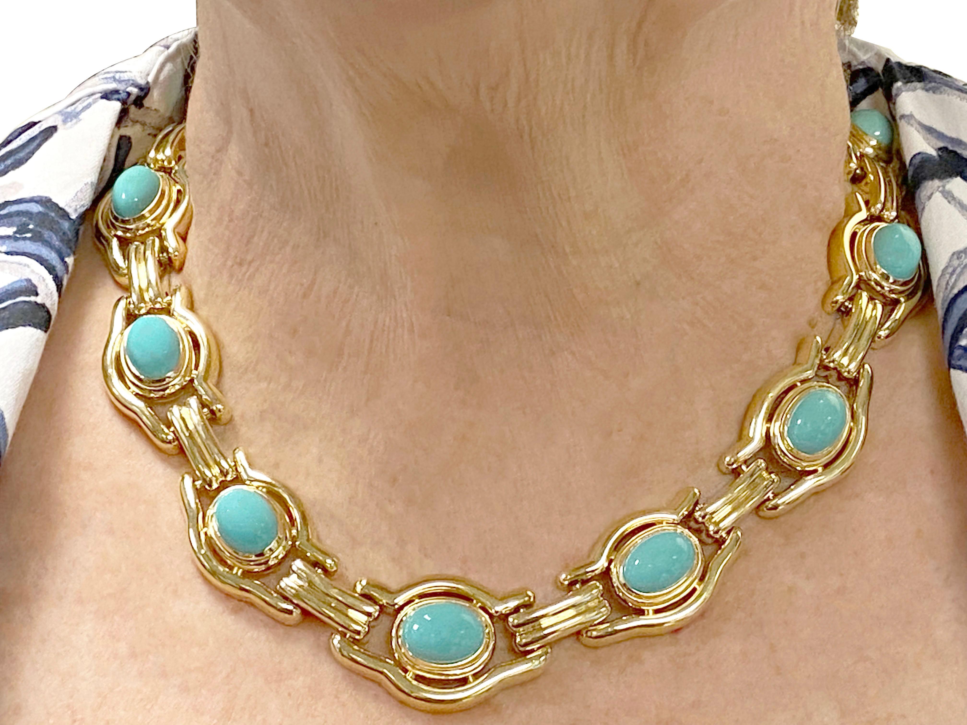 Women's David Webb Large Yellow Gold and Persian Turquoise Necklace For Sale