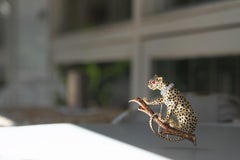 David Webb Leopard 18ct yellow gold enamel, Rubies and Diamond Brooch