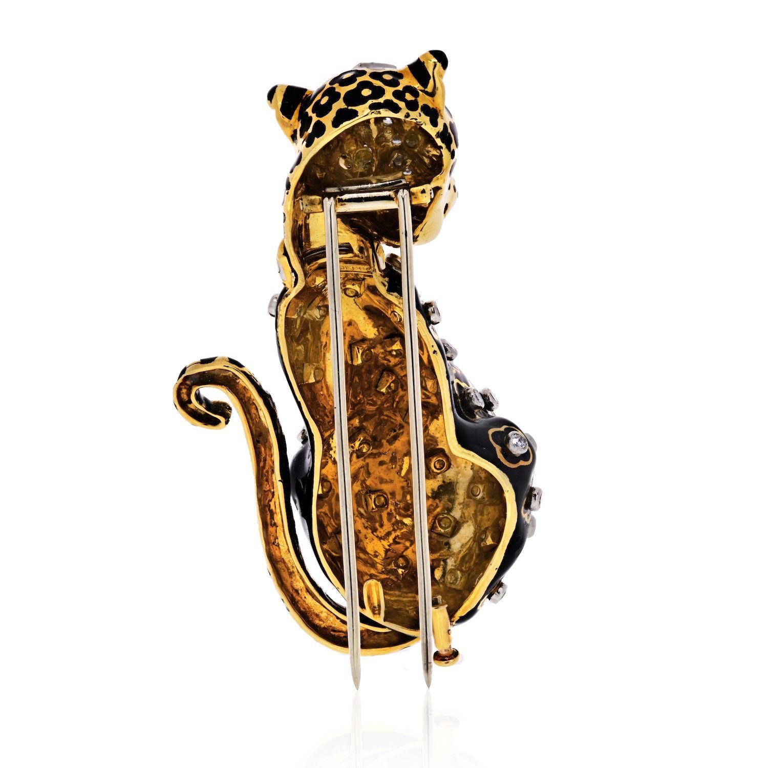 Modern David Webb Leopard Black Enamel Vintage Brooch