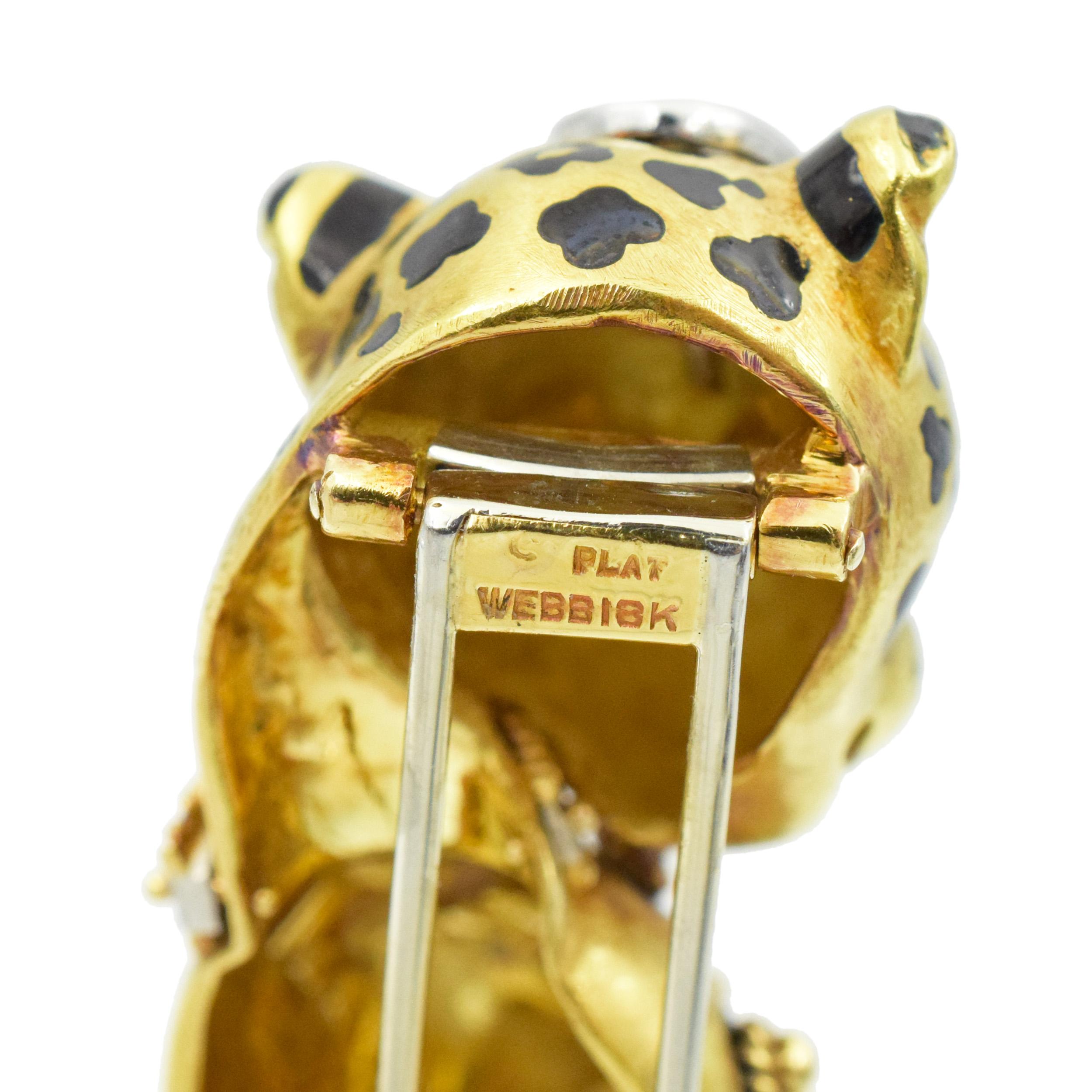 Women's or Men's David Webb Leopard Brooch Gold, Diamond, Enamel, and Emerald