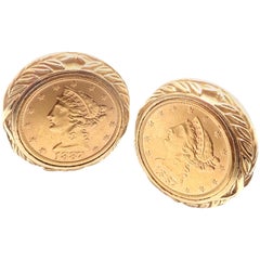 David Webb Liberty Coin Large Yellow Gold Cufflinks