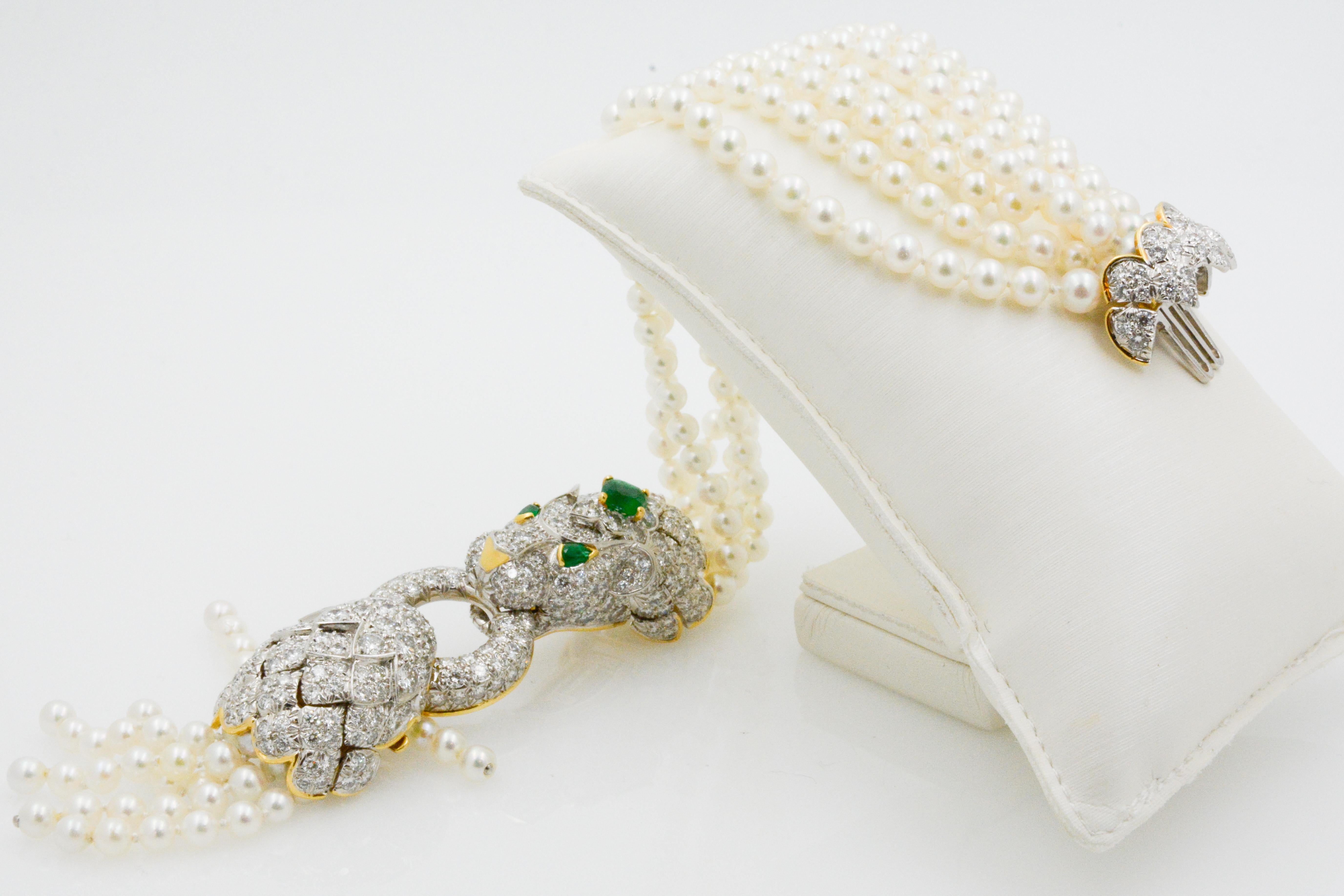 David Webb Lion Diamond and Pearl Strand Bracelet and Brooch 1