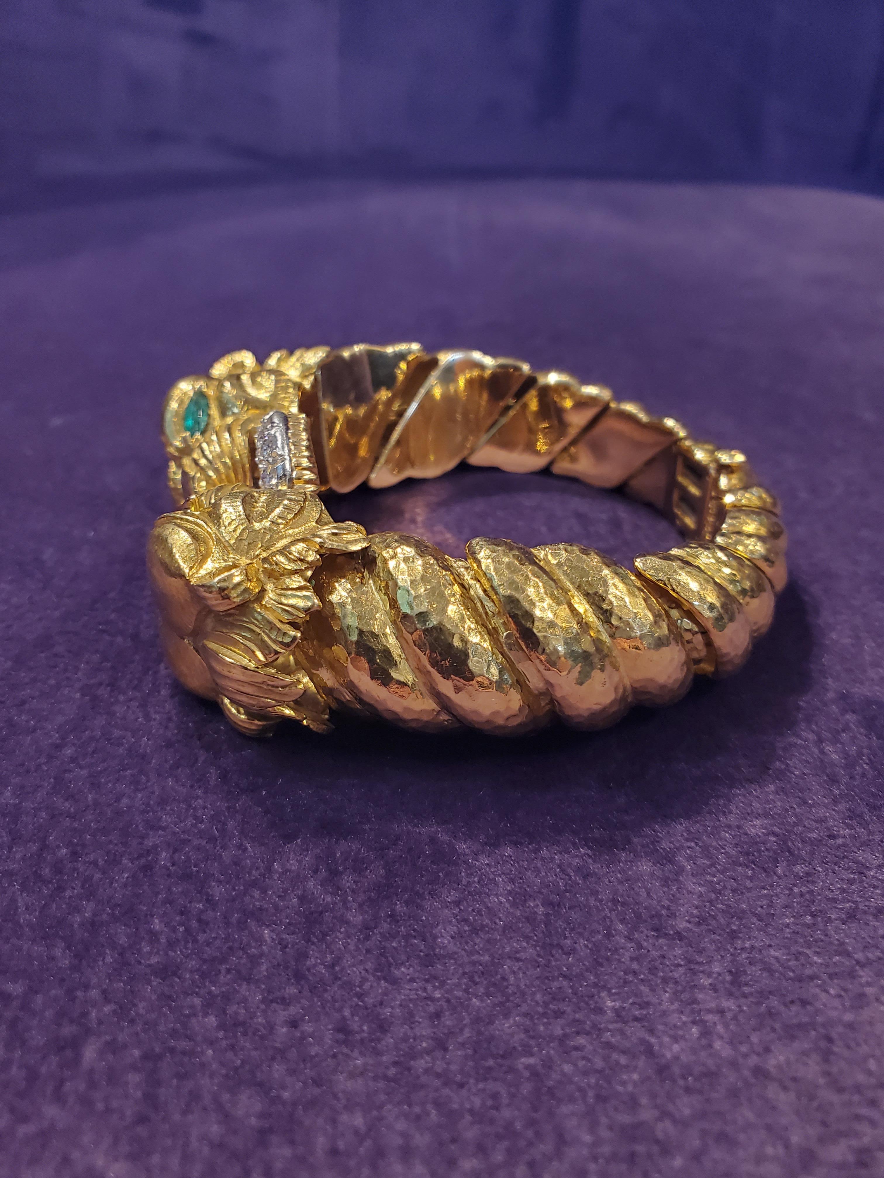 David Webb Lion Emerald Diamond & Gold Bracelet 7