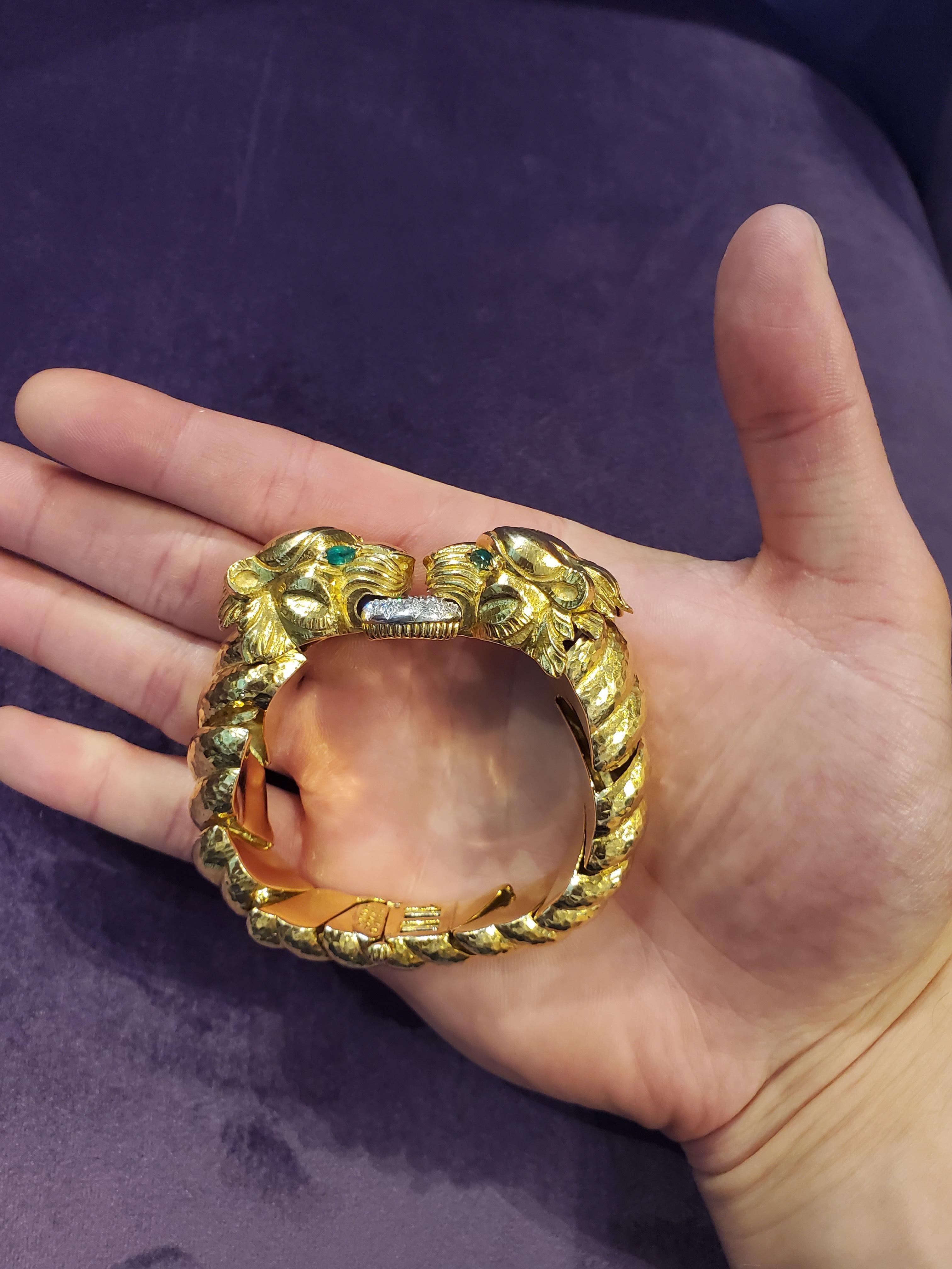 David Webb Lion Emerald Diamond & Gold Bracelet 11