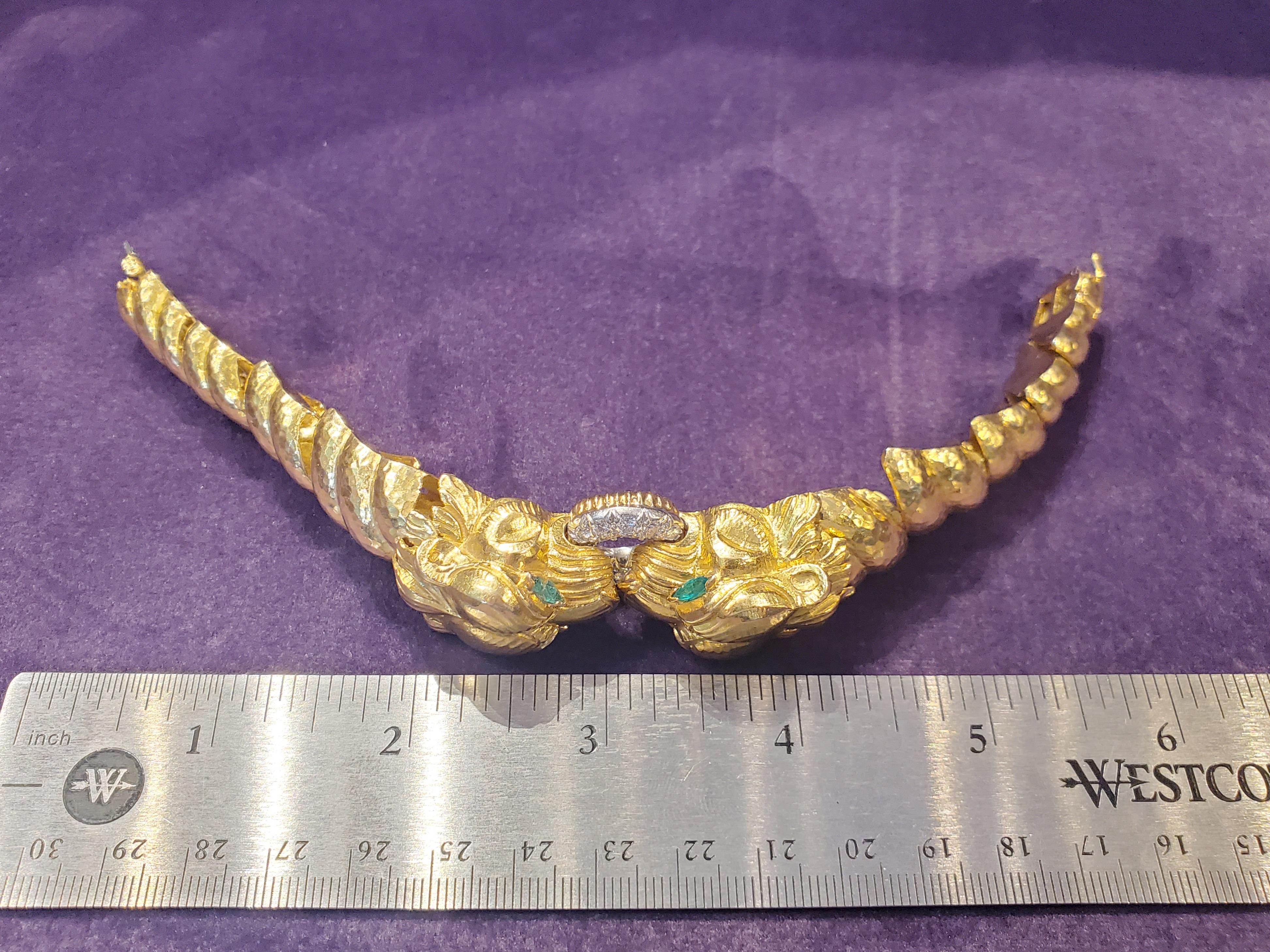 David Webb Lion Emerald Diamond & Gold Bracelet 13
