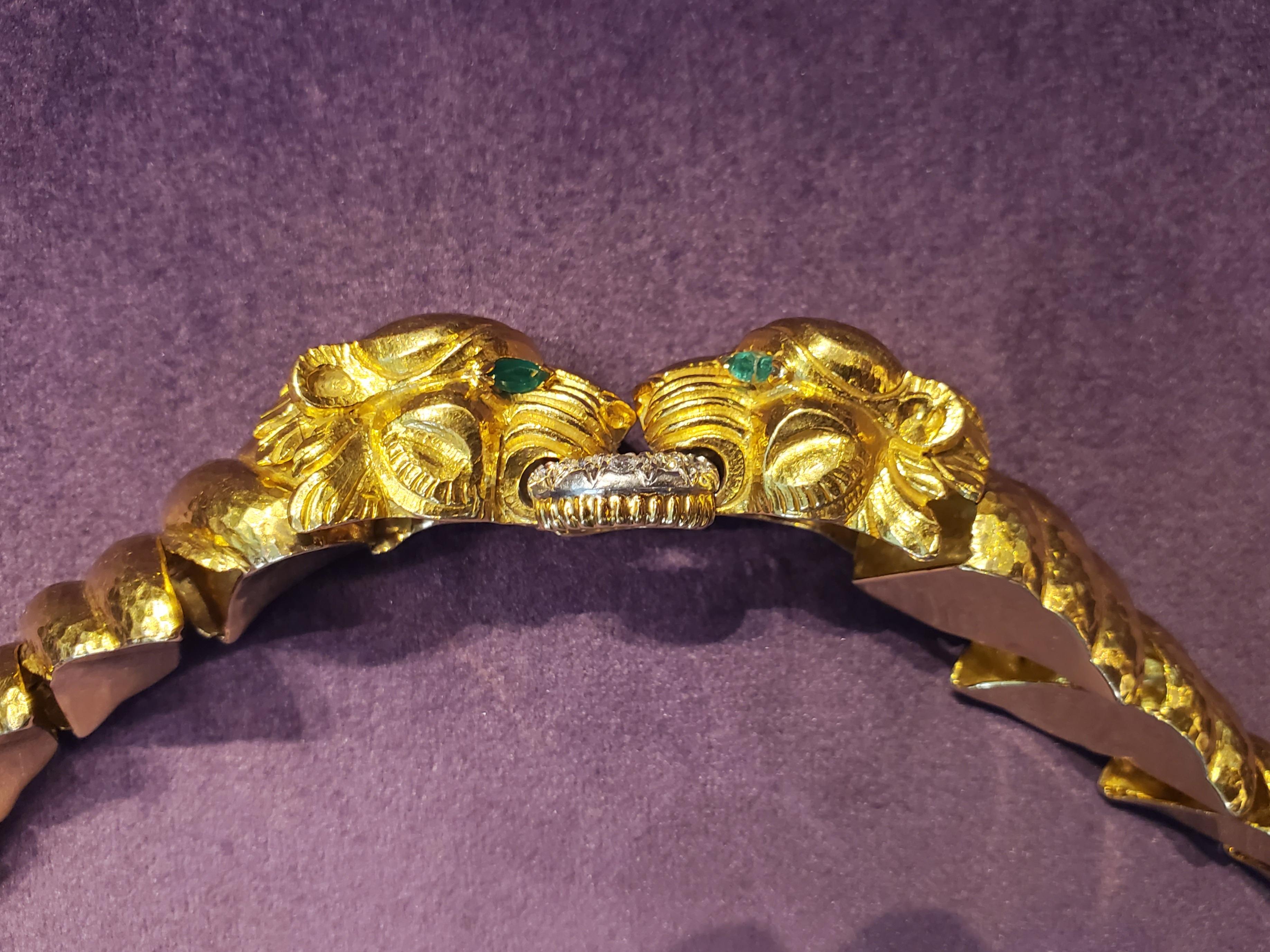 David Webb Lion Emerald Diamond & Gold Bracelet 15