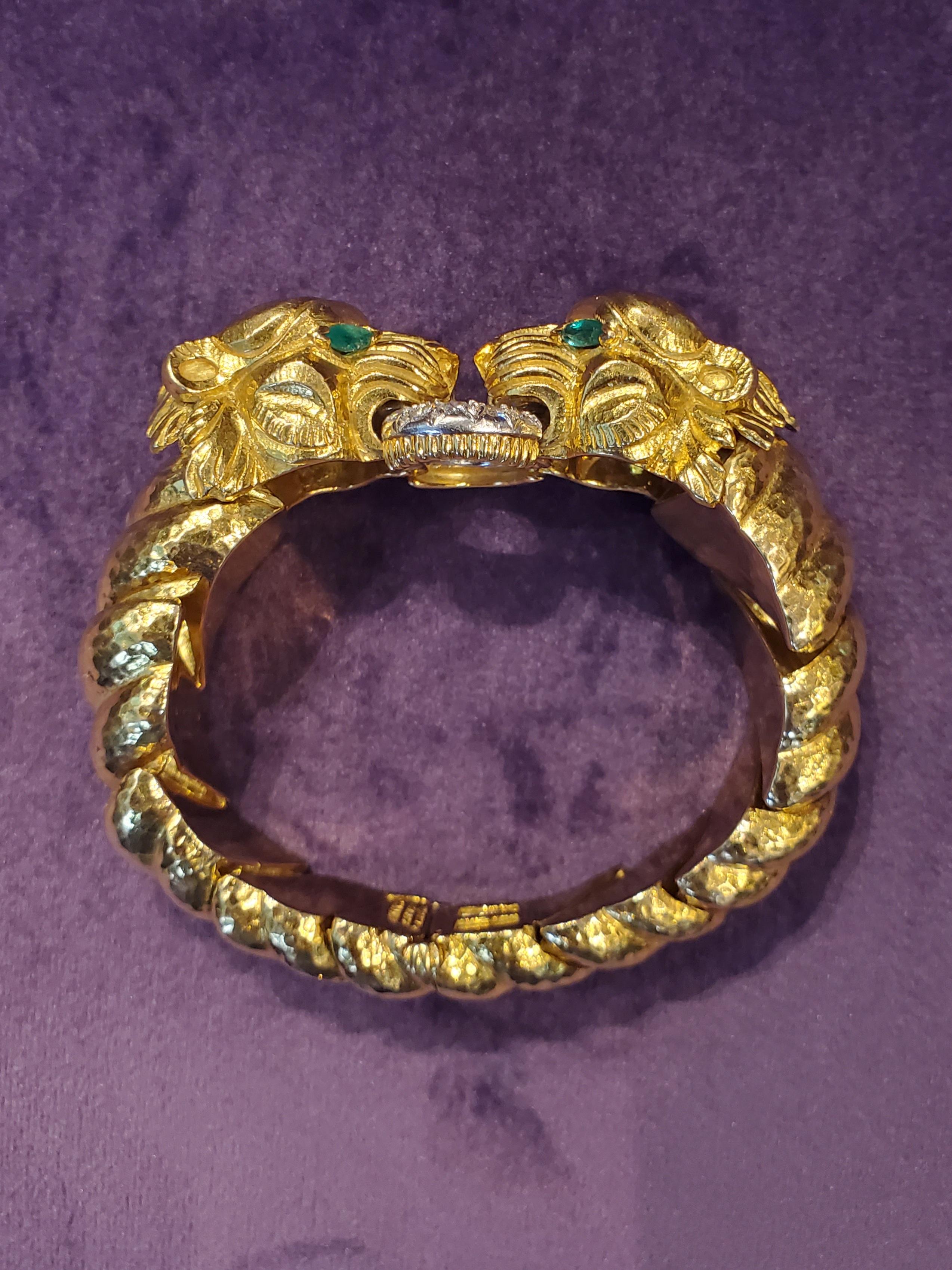 David Webb Lion Emerald Diamond & Gold Bracelet 4