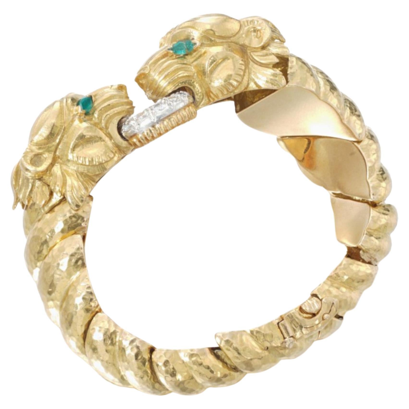 David Webb Lion Emerald Diamond & Gold Bracelet